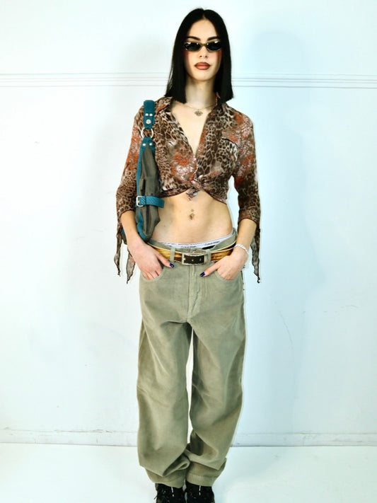 Cheetah & Floral print long sleeve blouse