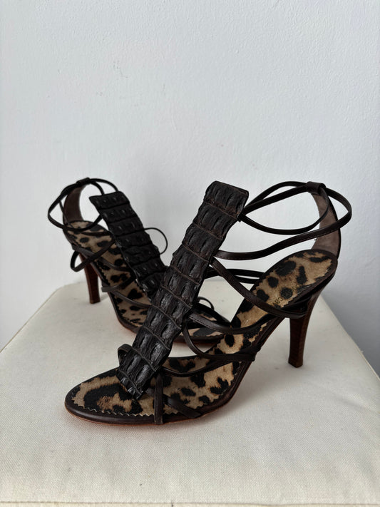 Roberto Cavalli brown alligator heels