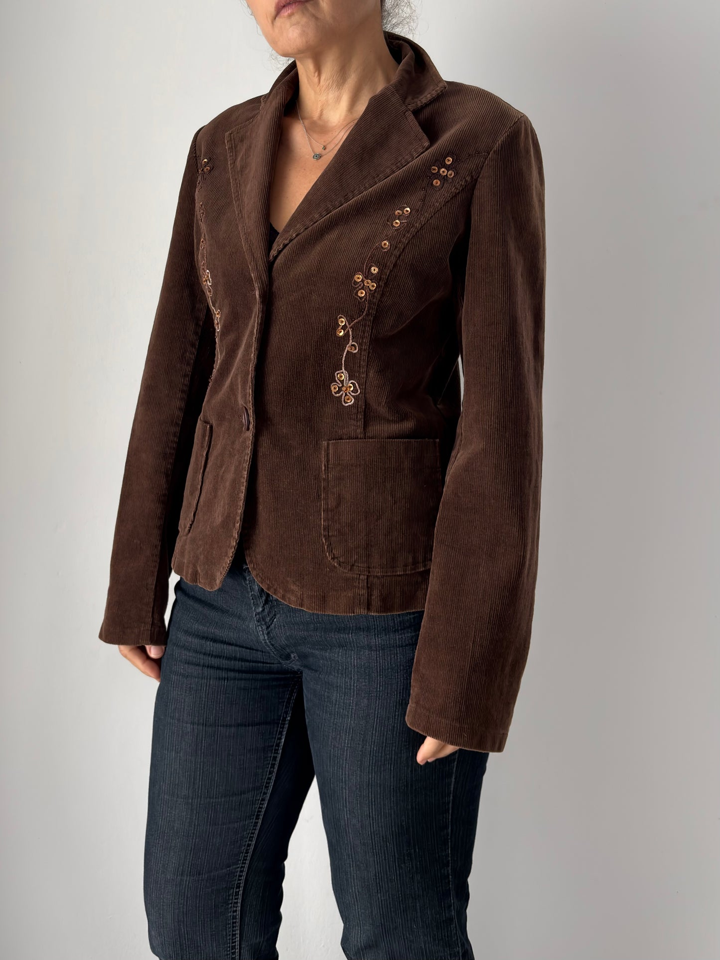 Brown corduroy embroidered blazer