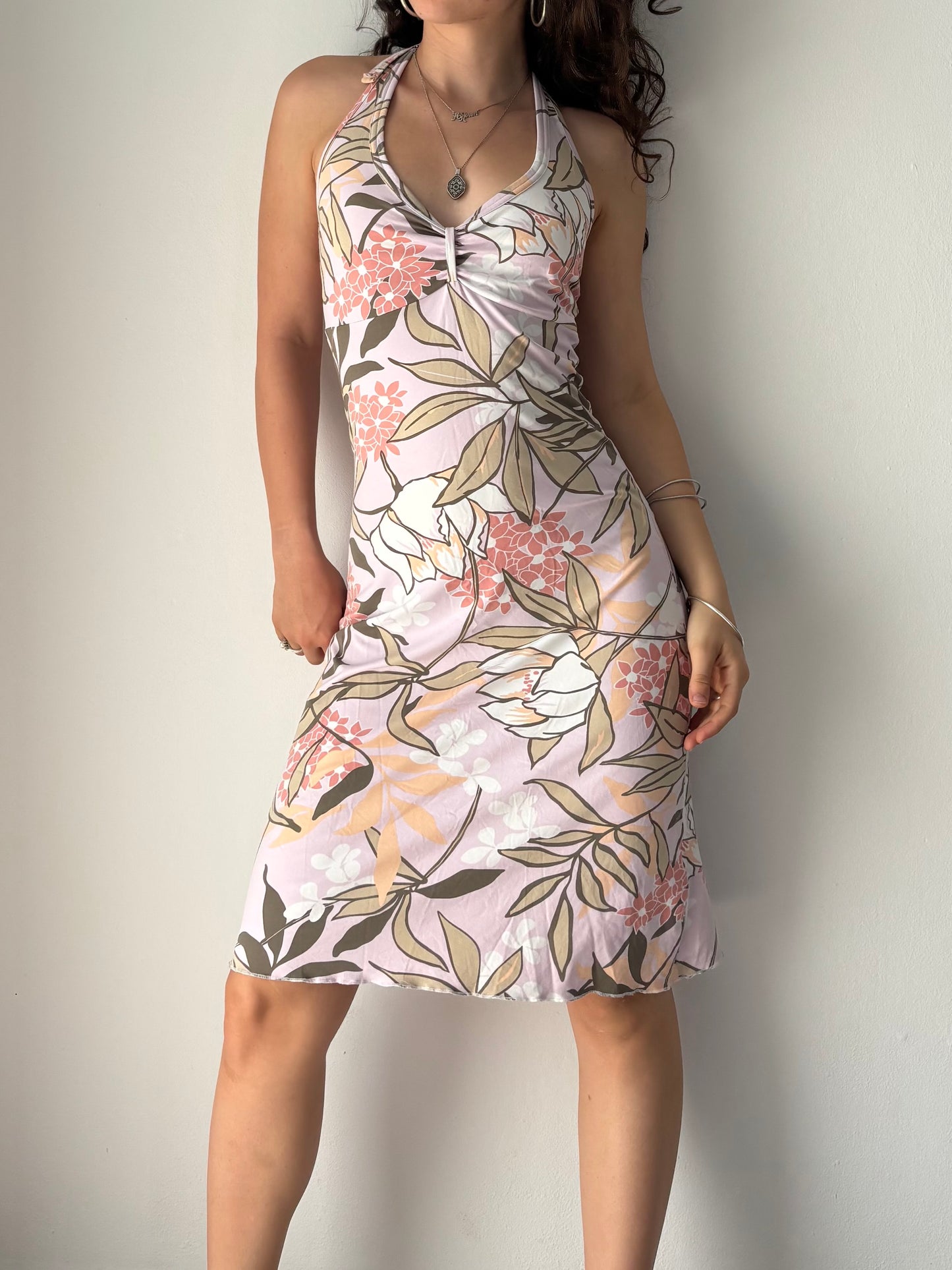 Baby pink floral halter dress