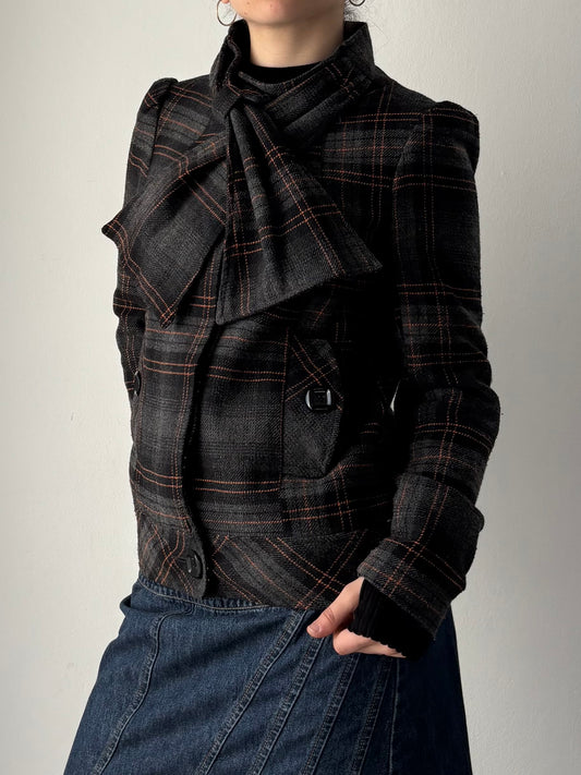 Vintage plaid coat with scarf