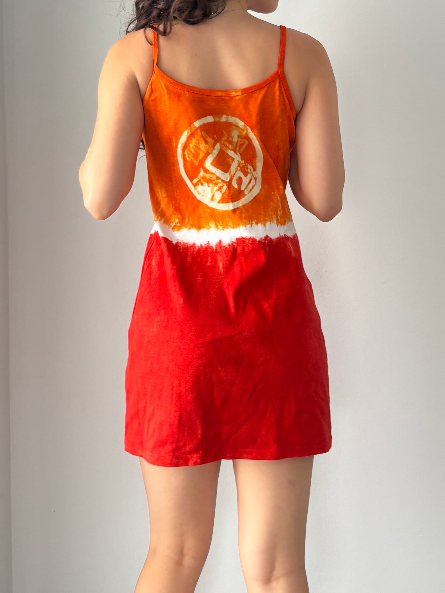 Tie dye orange &red mini dress
