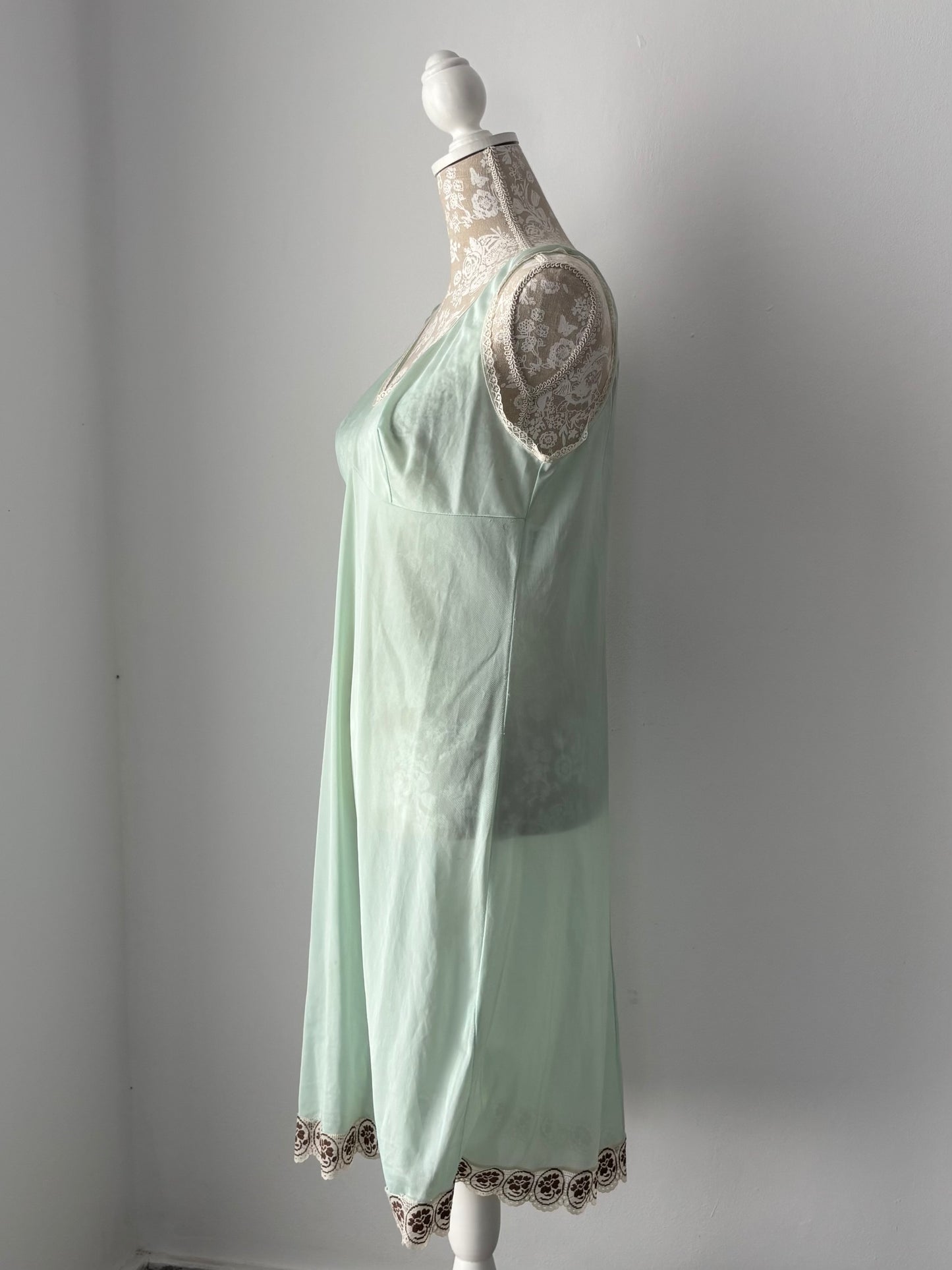 Vintage mint slip dress with lace details