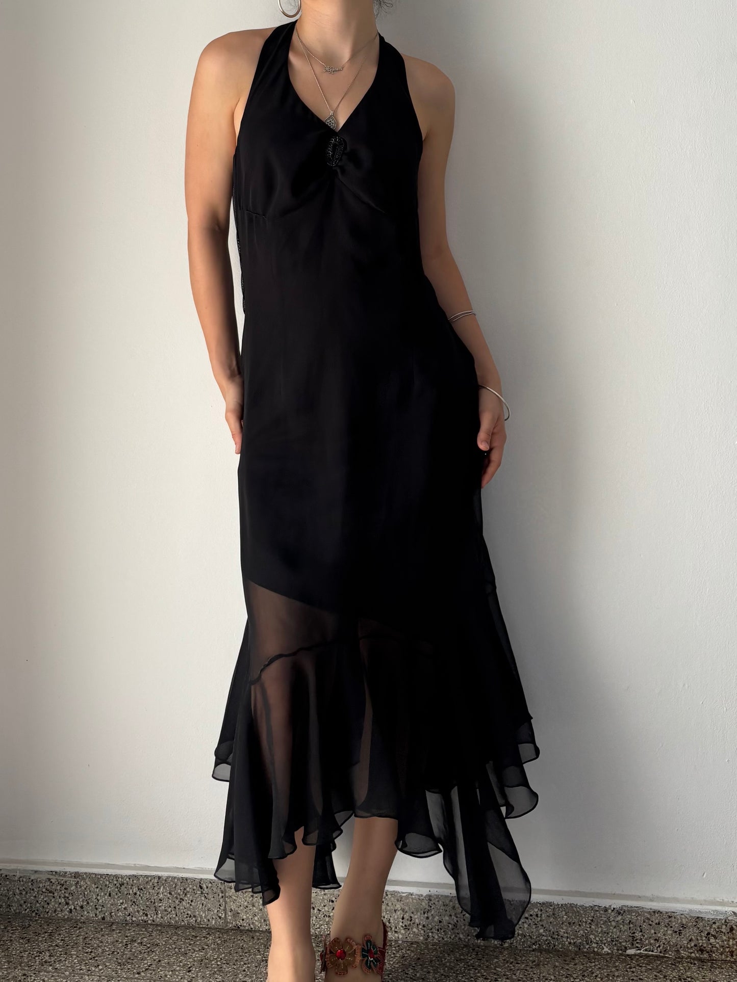 Black halter maxi dress