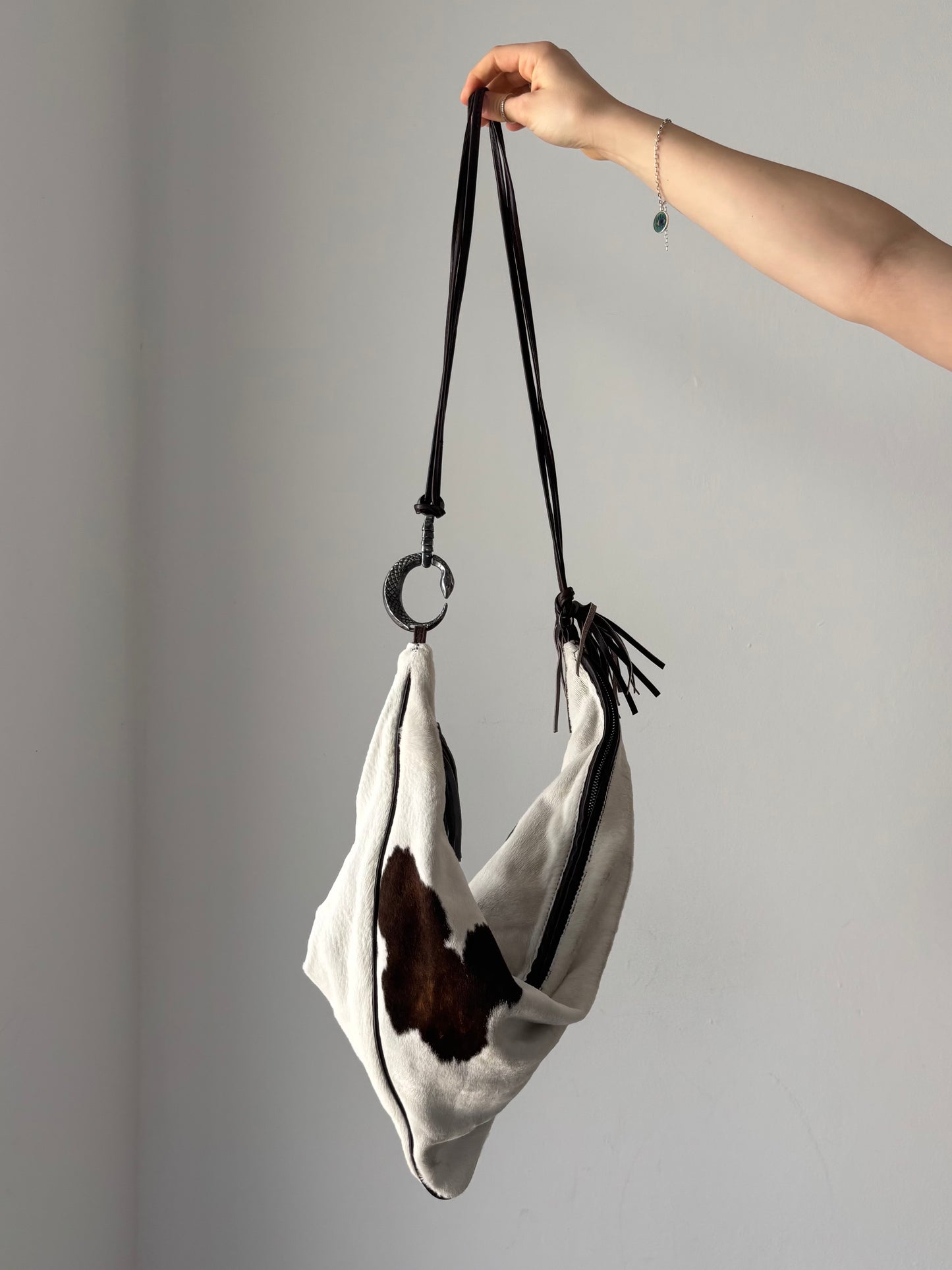 Roberto Cavalli cow print triangle bag
