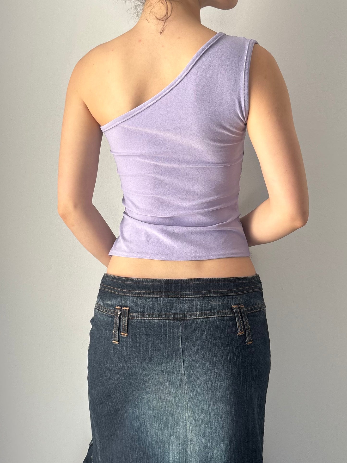 Purple one shoulder top with mandala