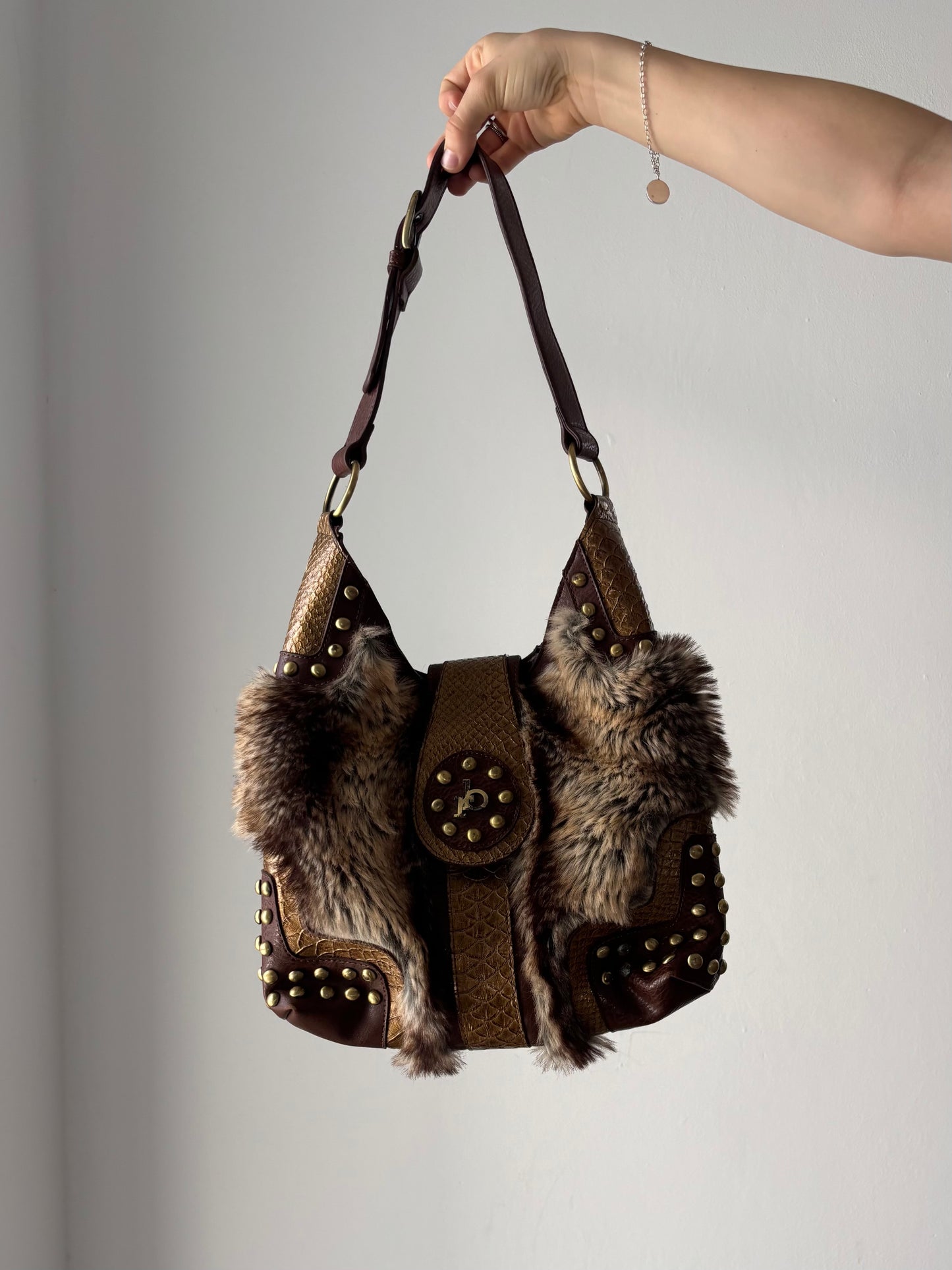 Roccobarocco brown fur bag