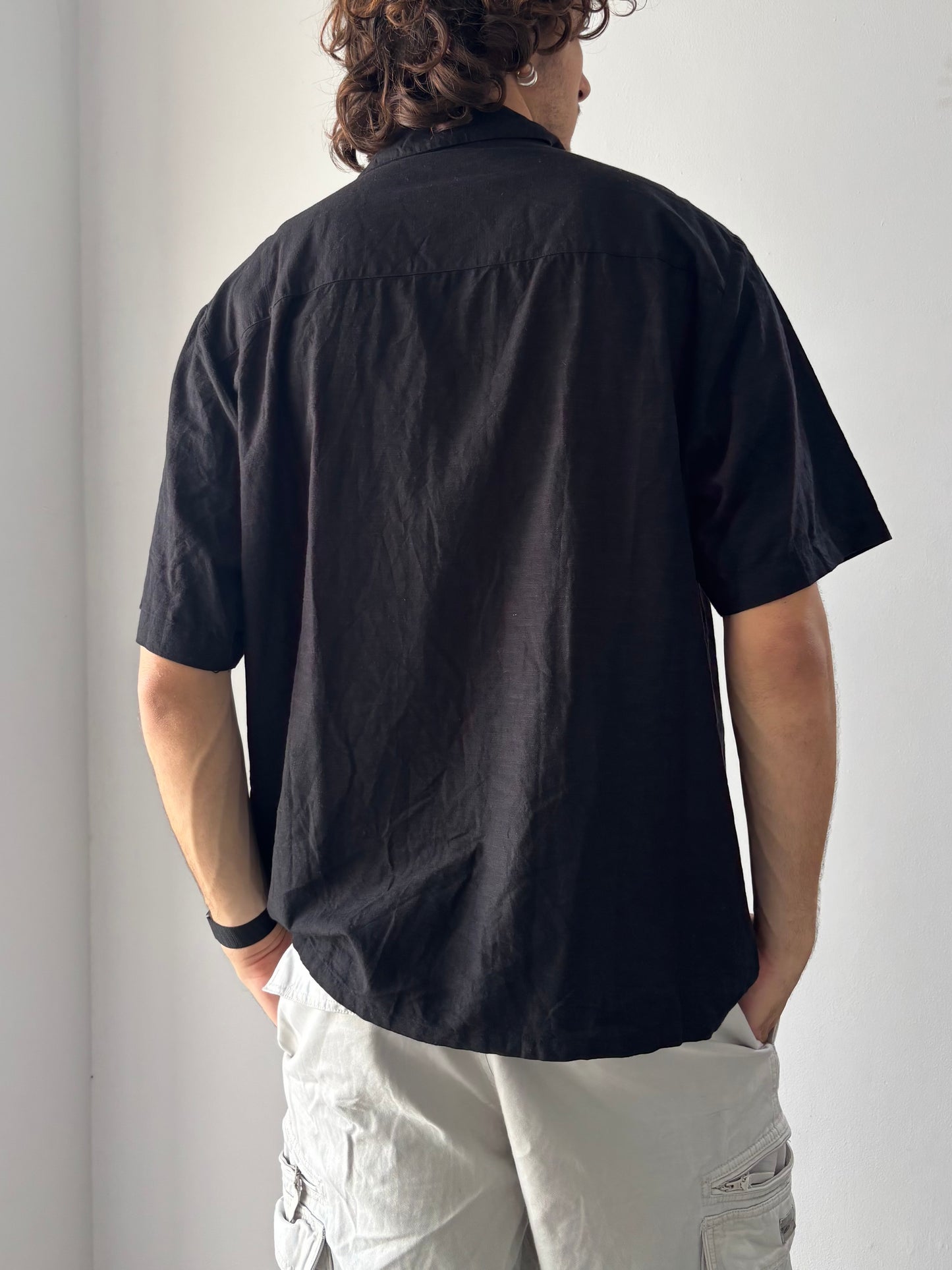 Black linen button up shirt
