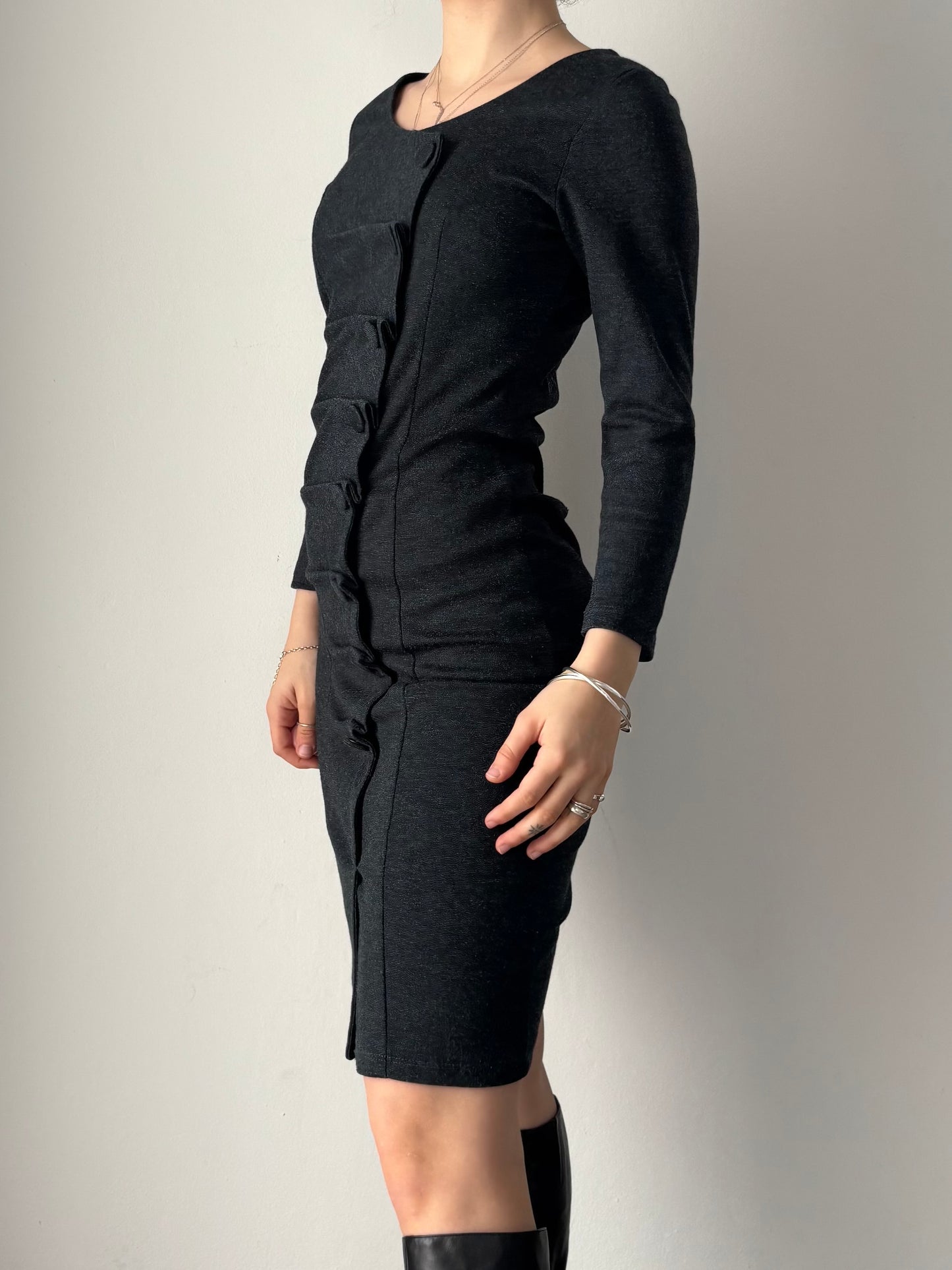 Blue pencil type dress with buttons