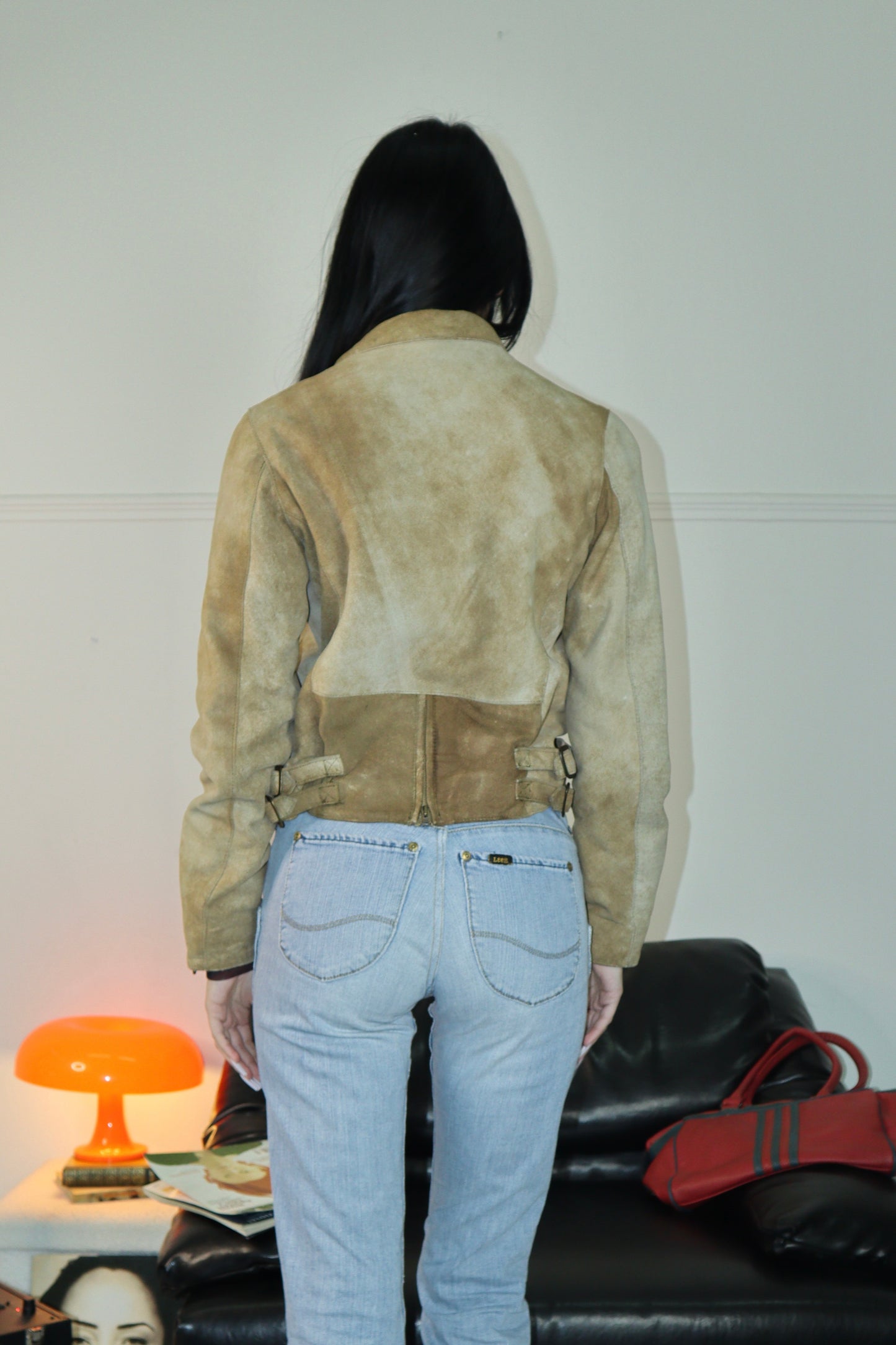 Suede side zip crop jacket