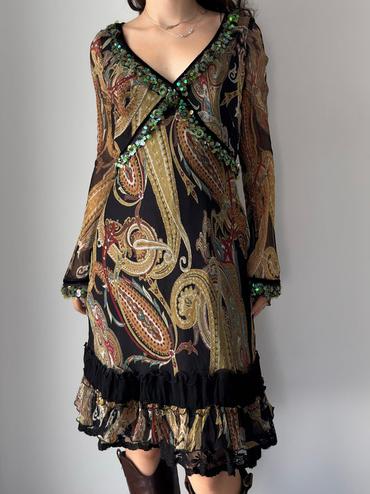 Silk flowy paisley dress