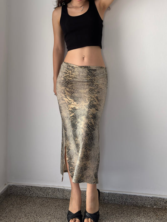 Snake print maxi skirt with slit