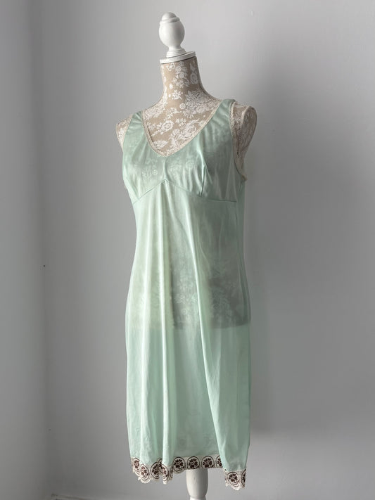 Vintage mint slip dress with lace details
