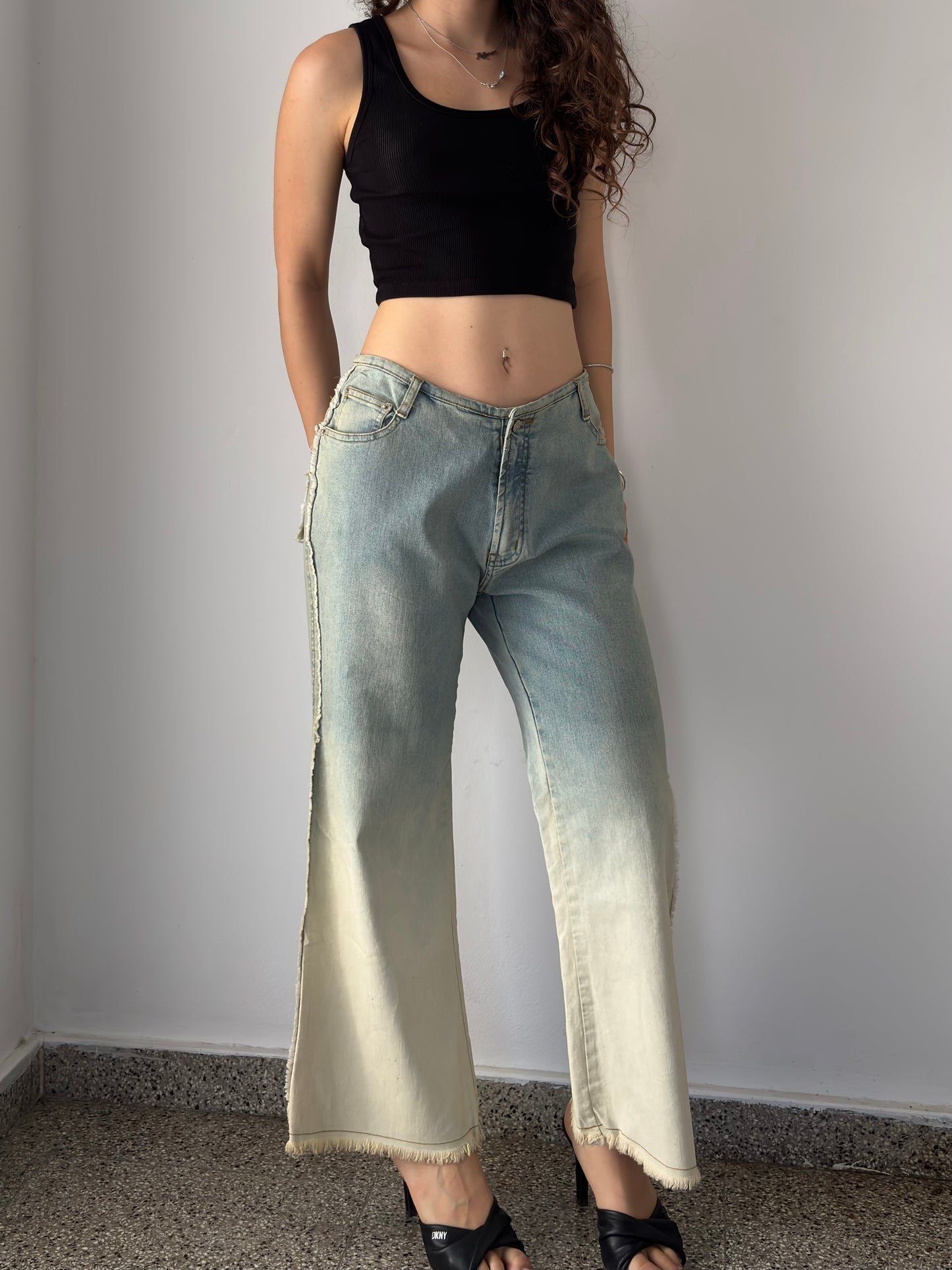 Light wash ombre flare jeans