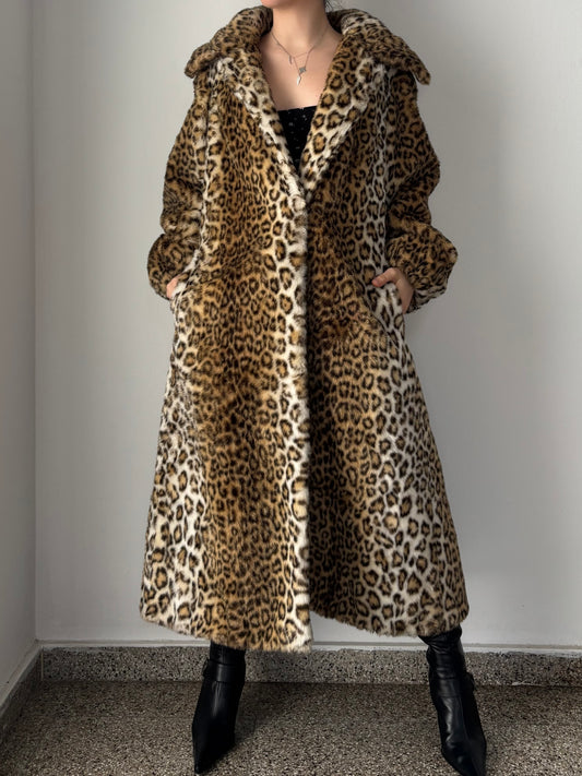 Leopard print faux fur coat
