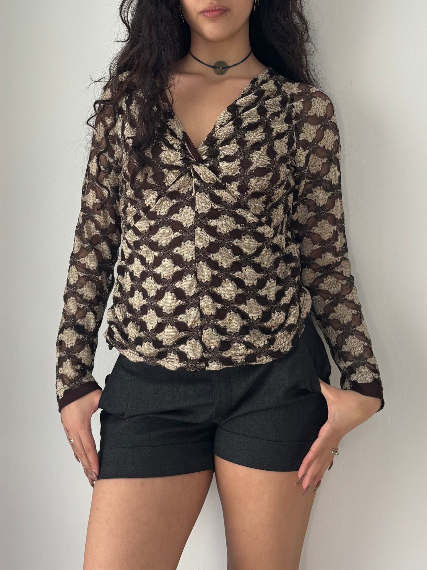Brown & gold mesh long sleeve