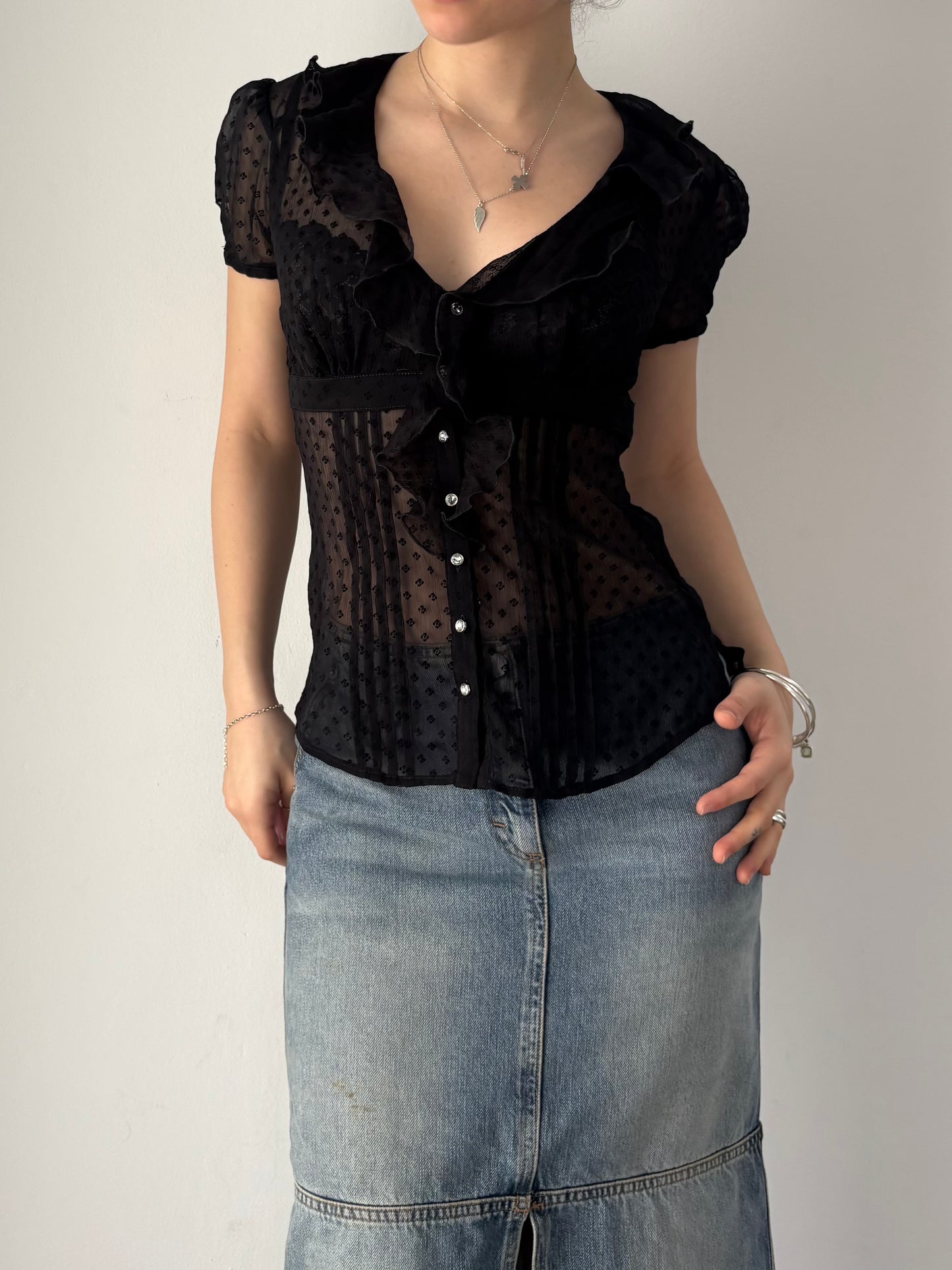 Guess black ruffle blouse