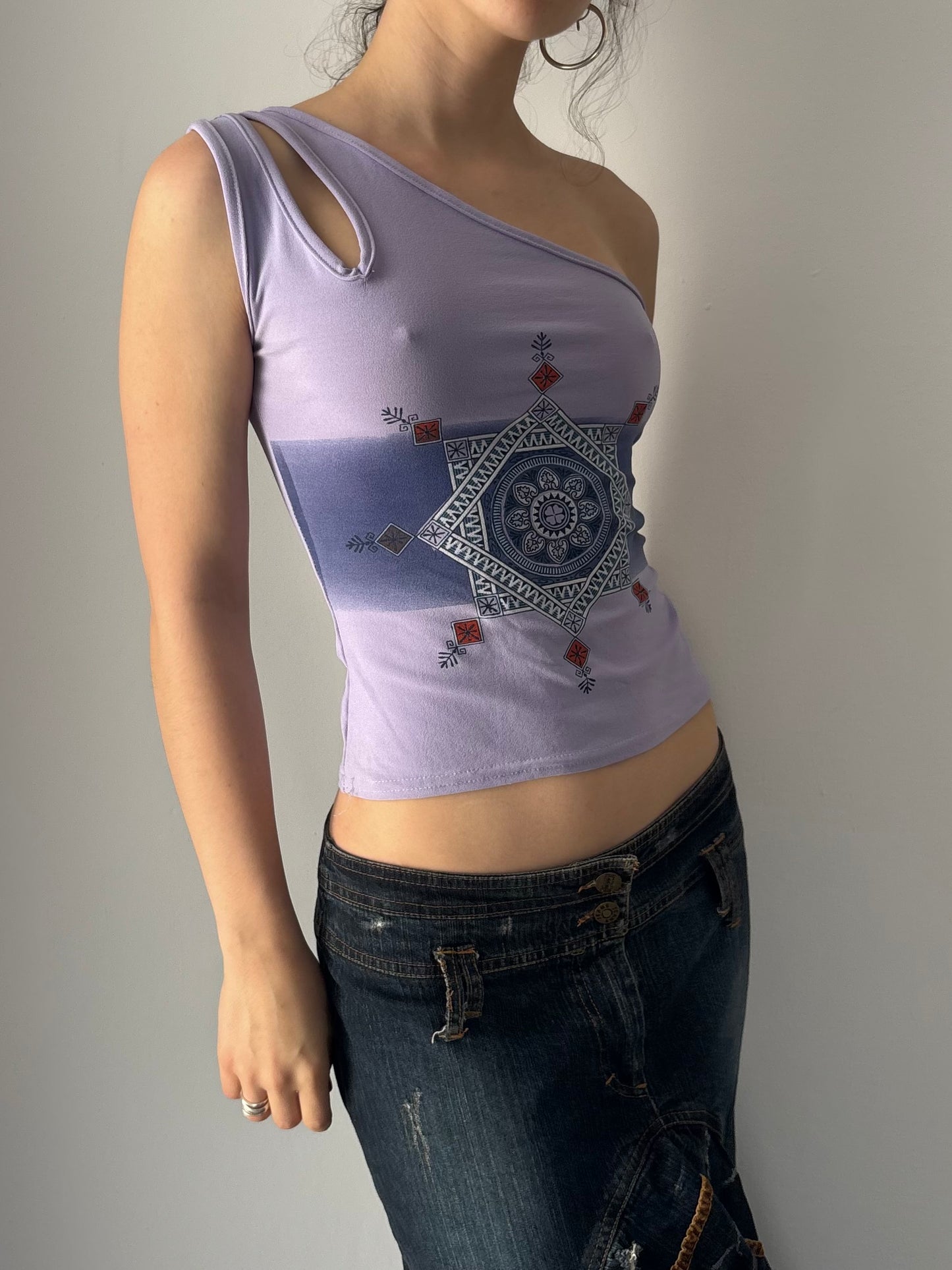 Purple one shoulder top with mandala