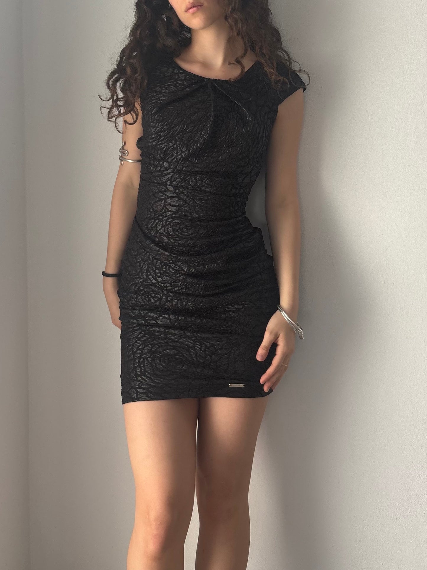 Black dress with rose pattern