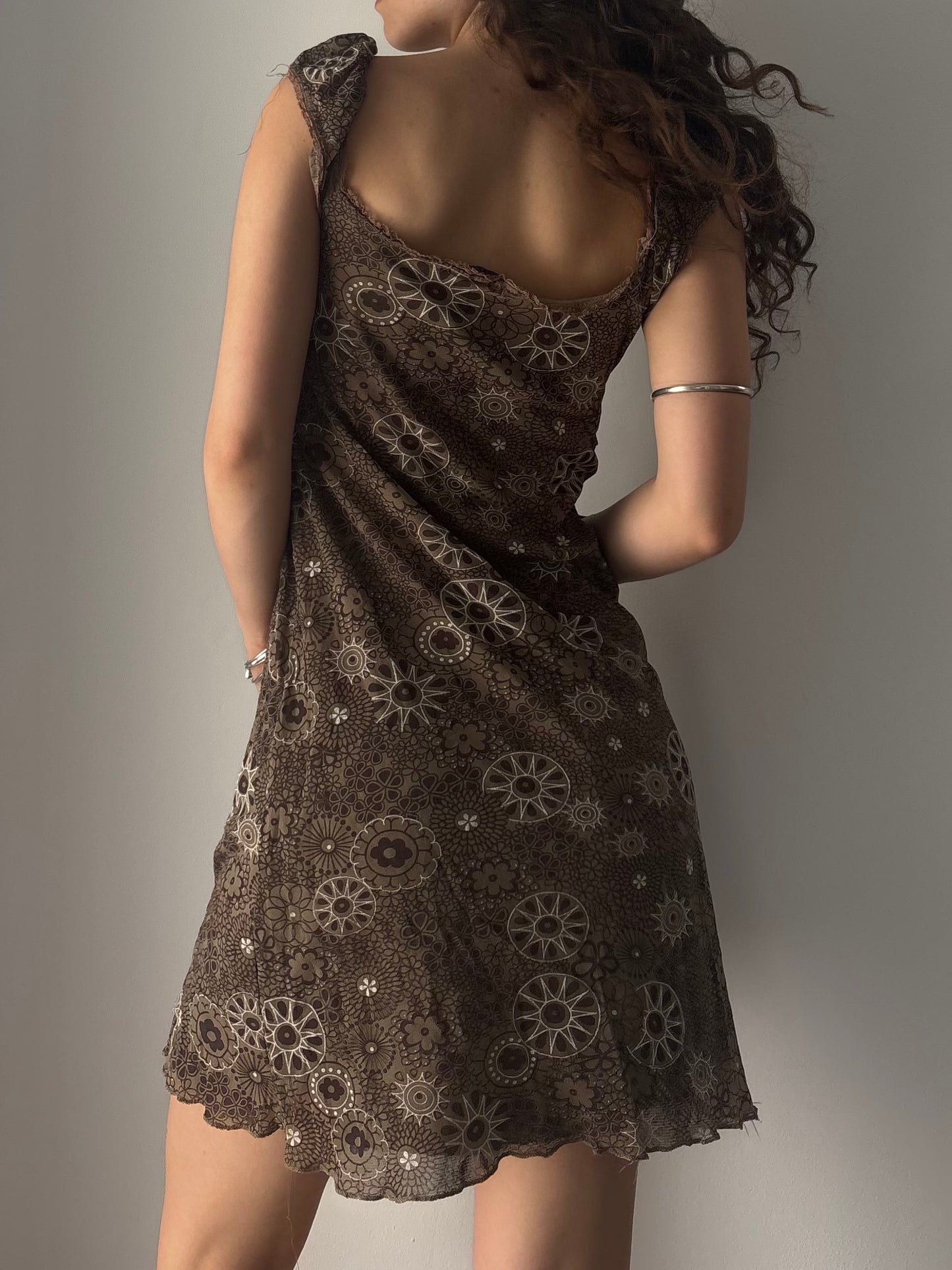 Brown Y2K dress with floral print
