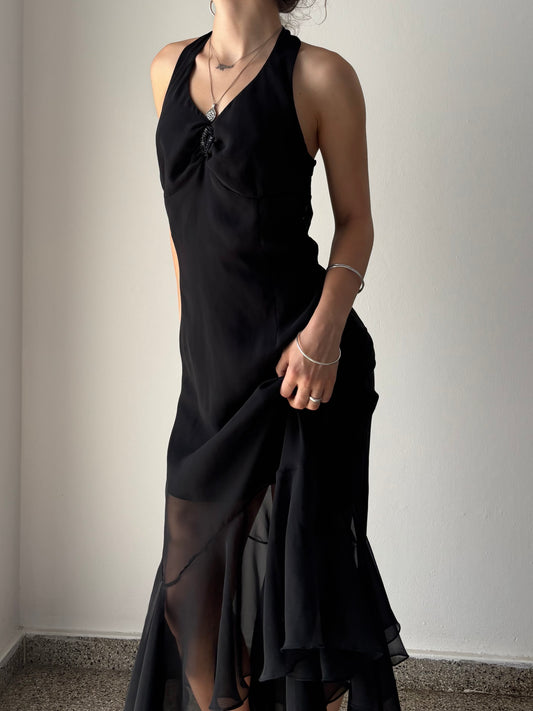 Black halter maxi dress