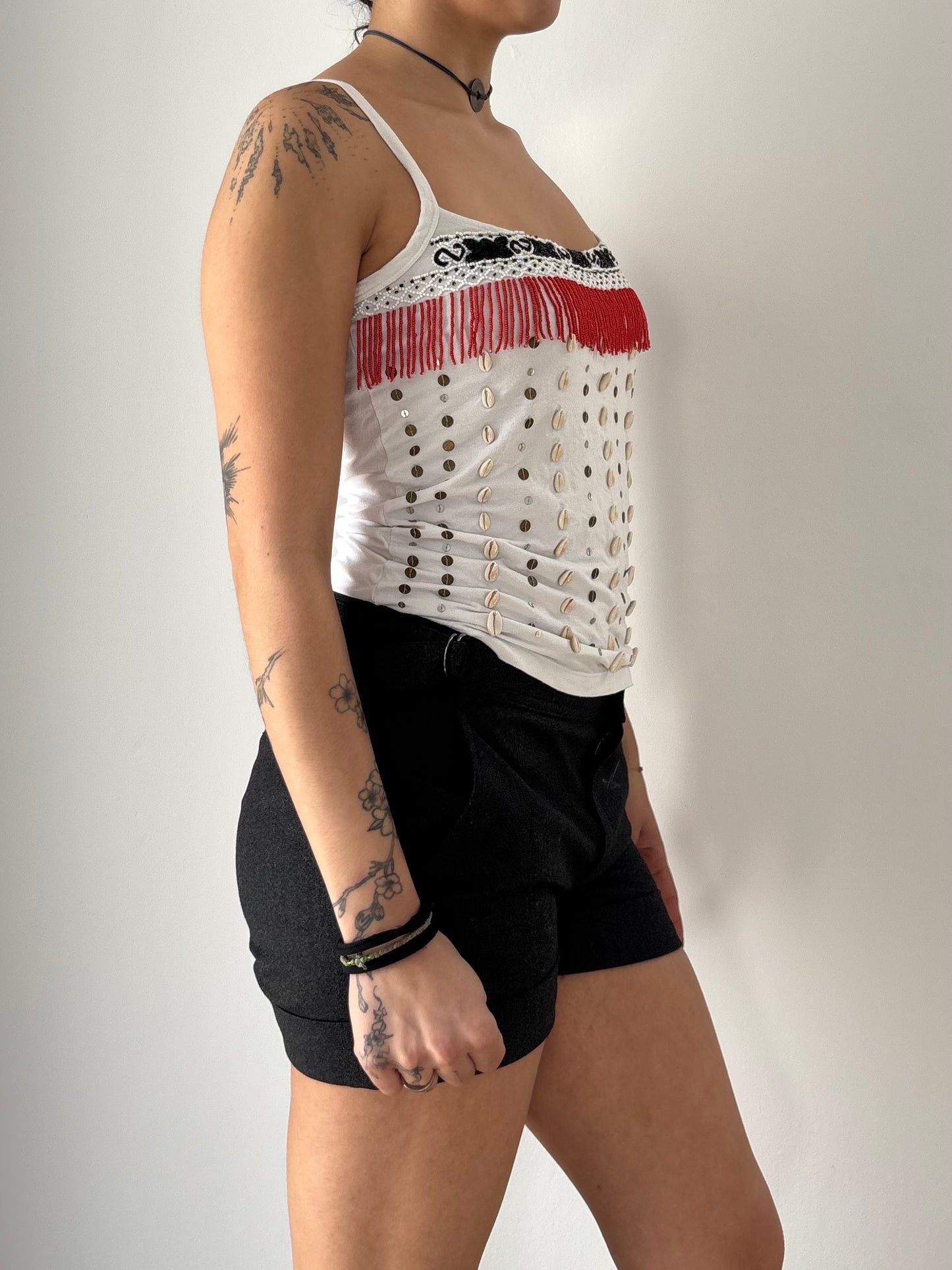 White tank too with beads and seashells