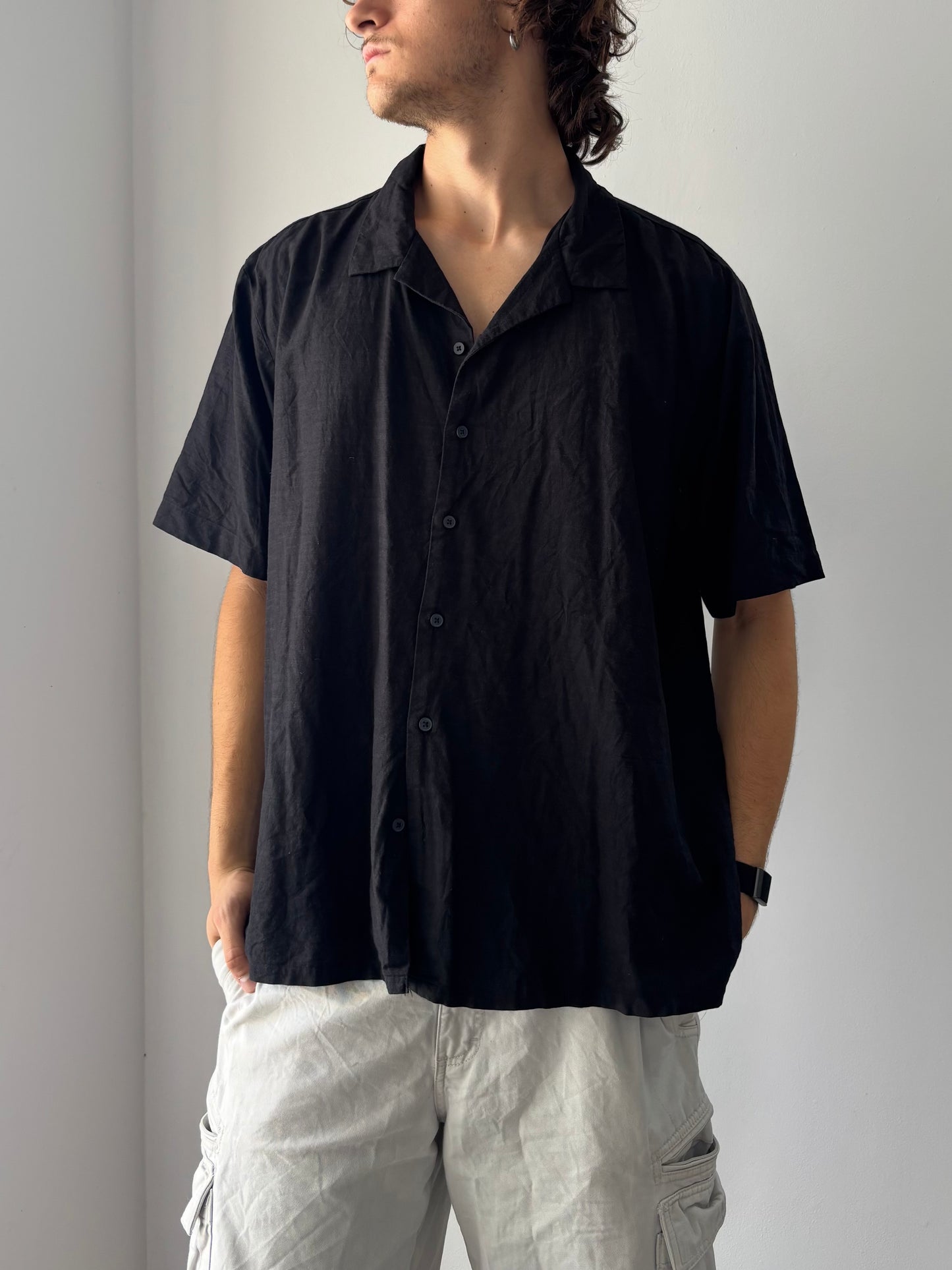 Black linen button up shirt