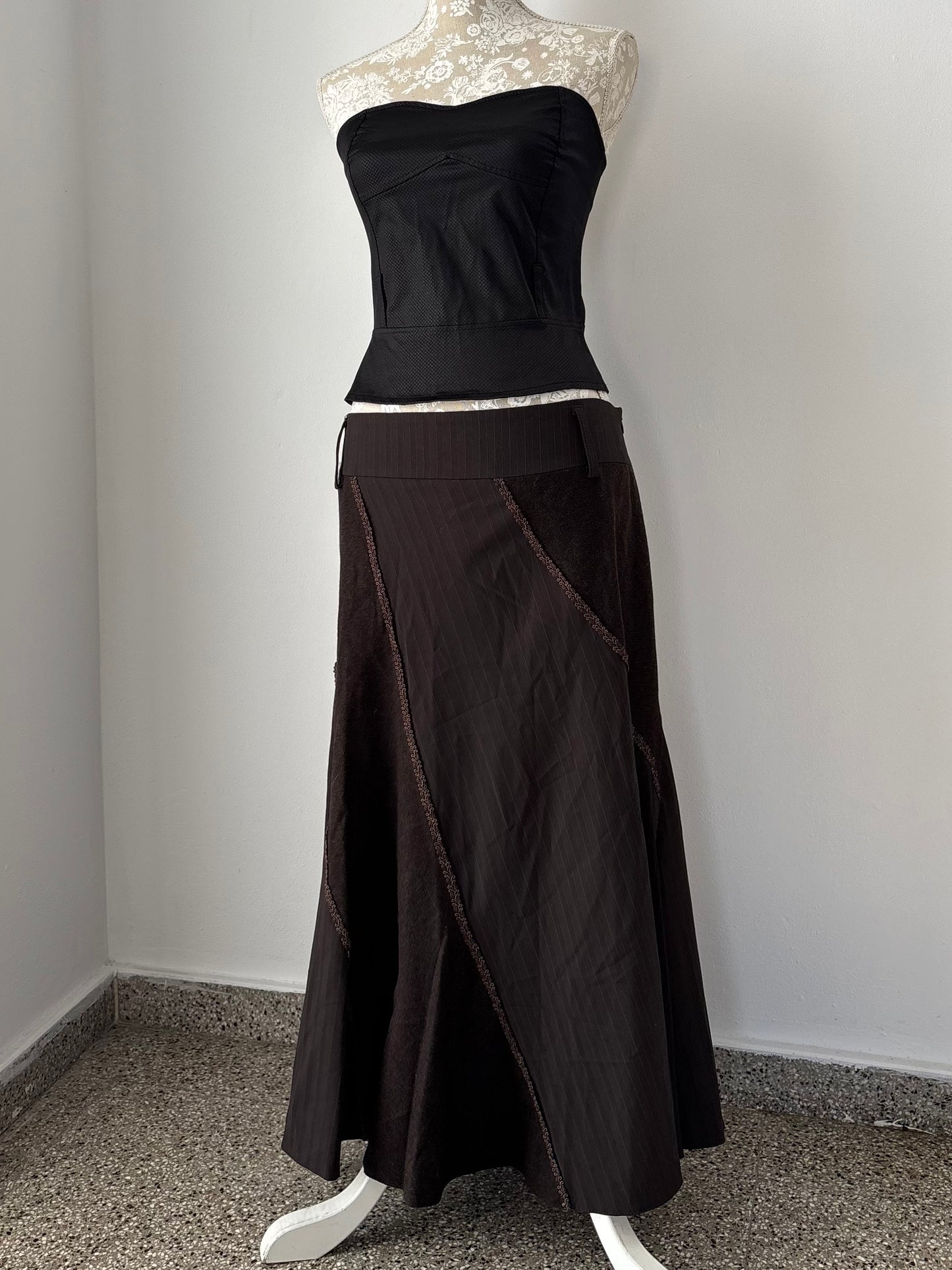Brown dead stock maxi skirt