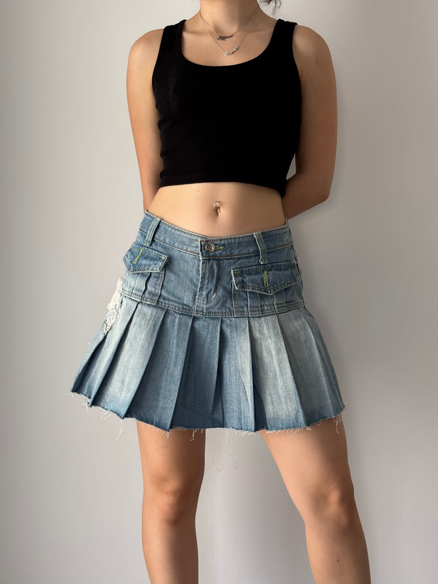 Dead stock pleated denim skirt