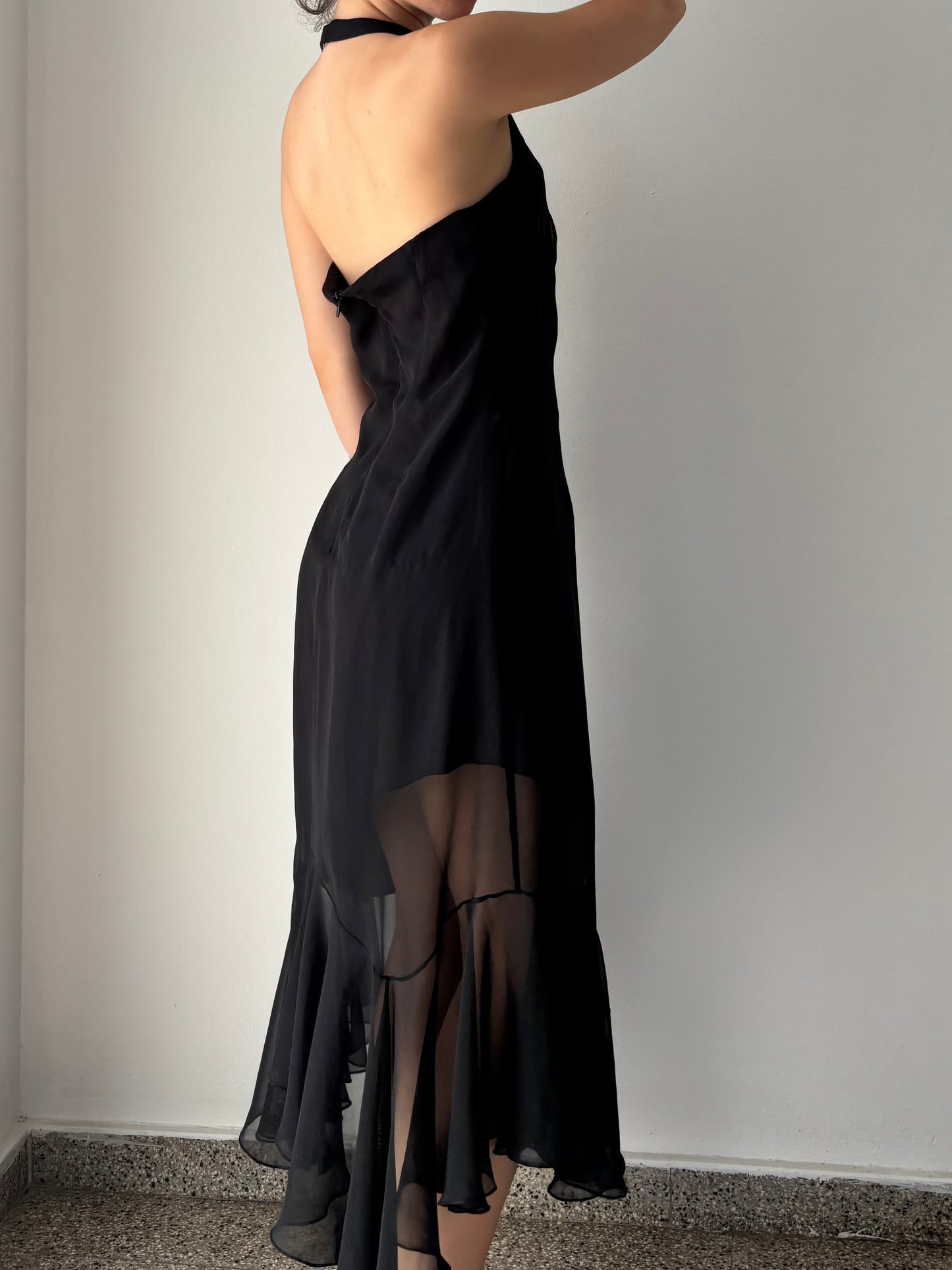 Black halter maxi dress