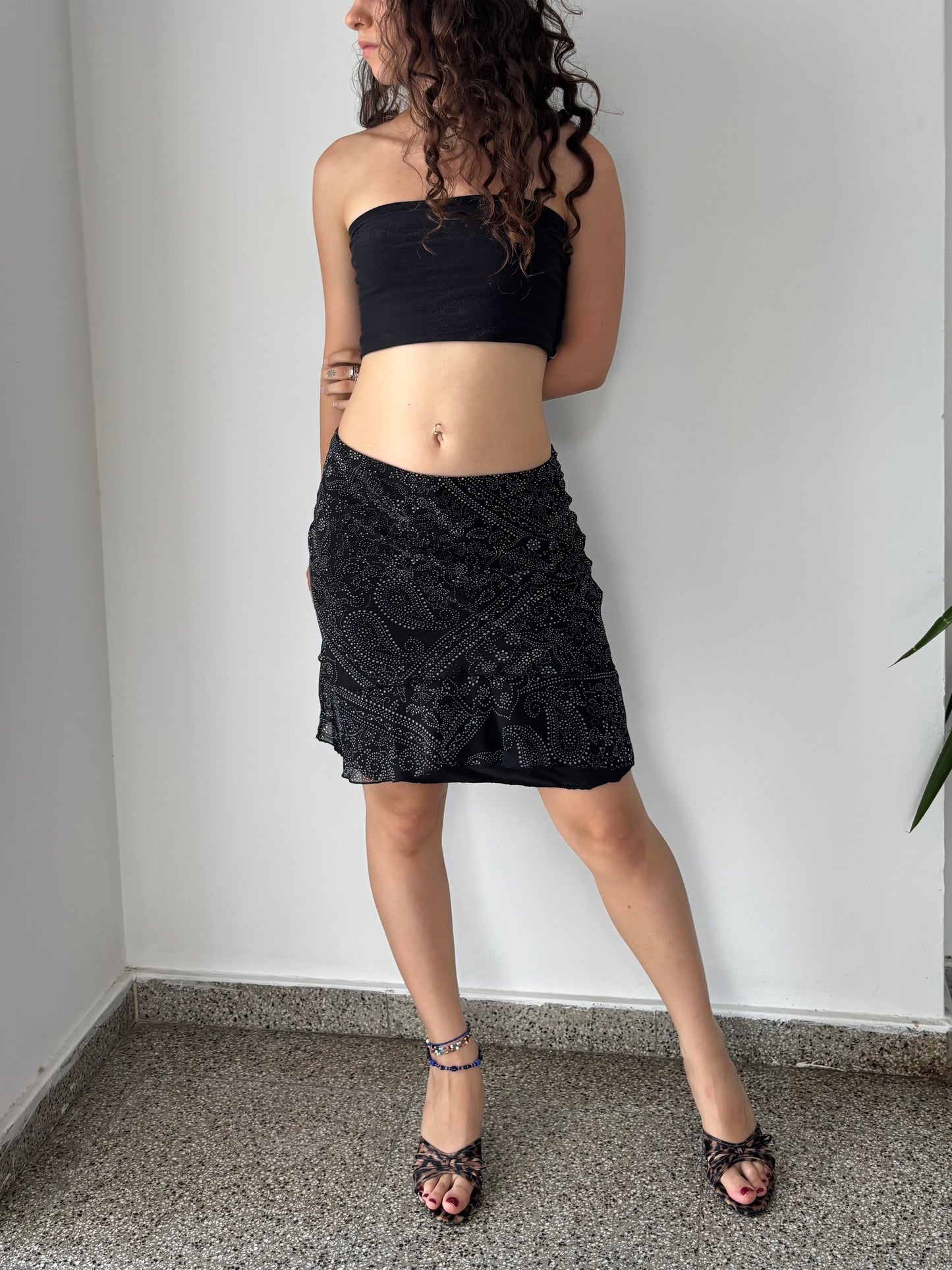 Black paisley midi skirt