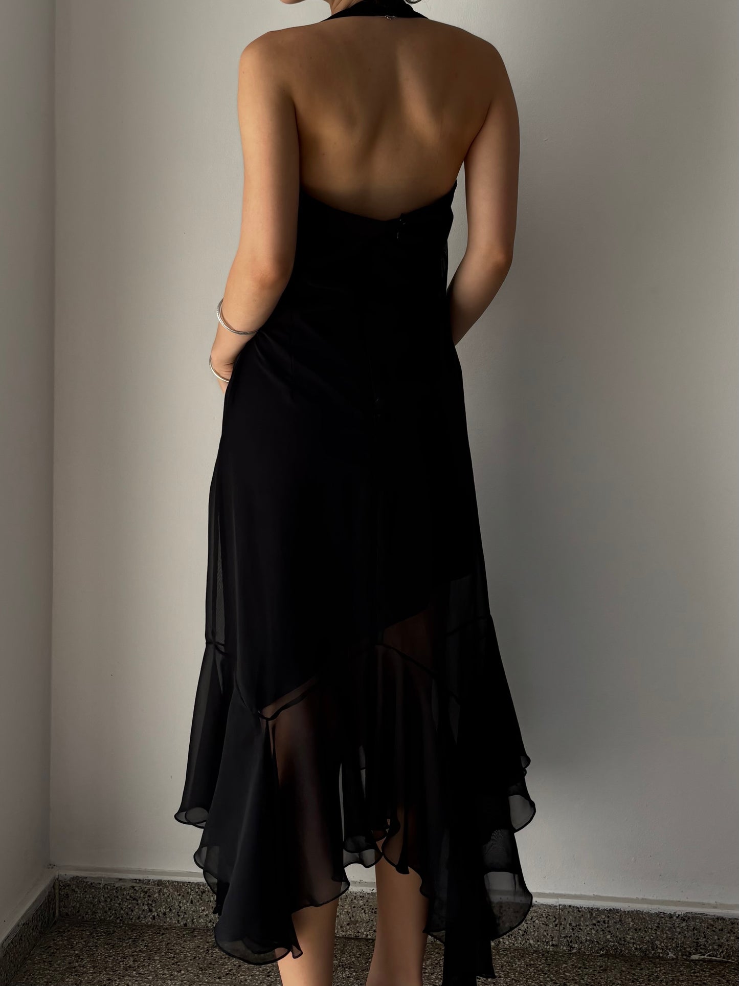 Black halter maxi dress