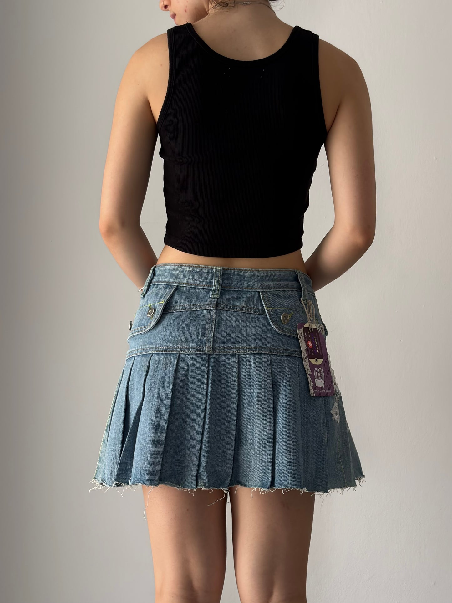 Dead stock pleated denim skirt