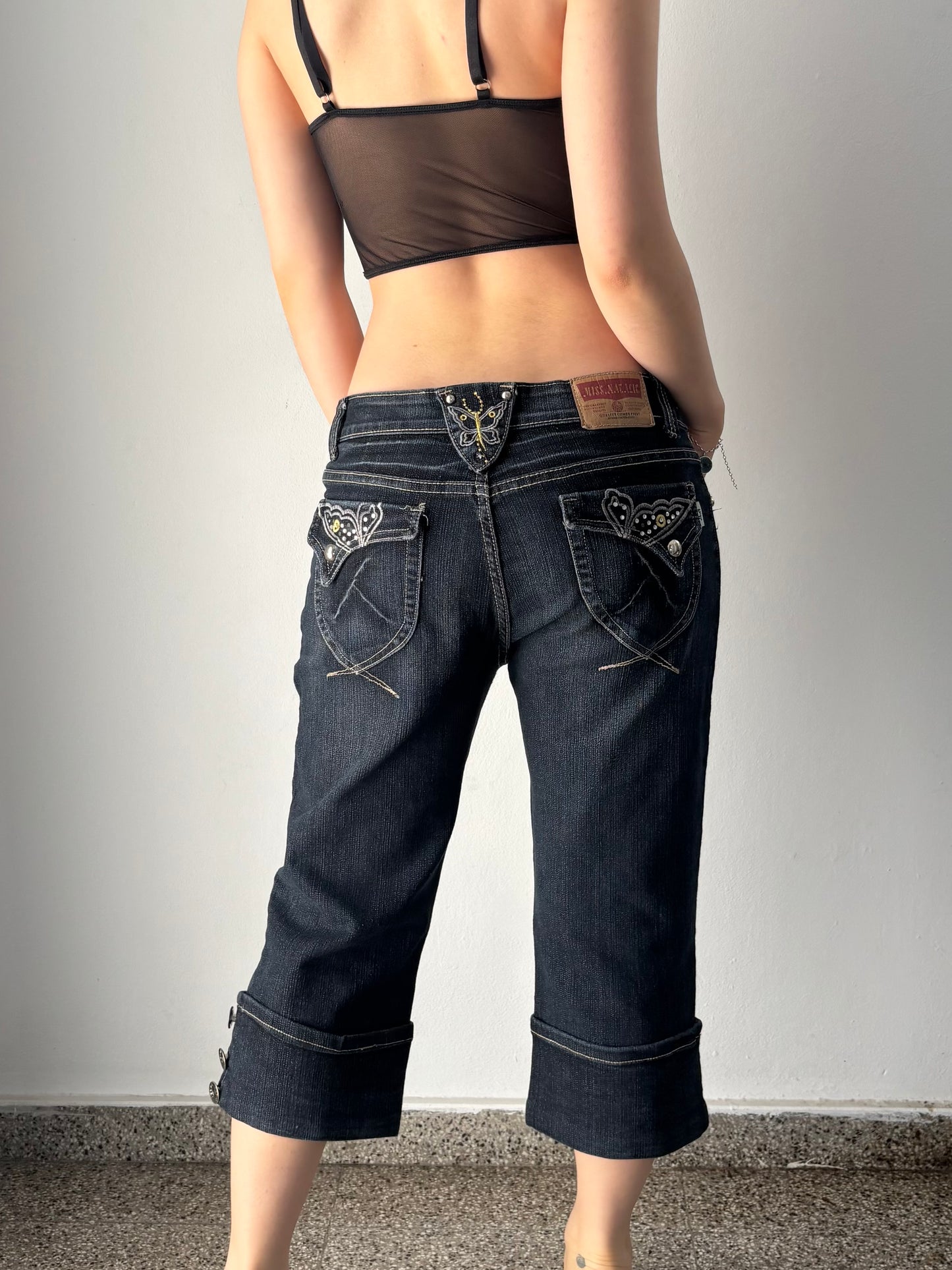 Denim butterfly capri pants