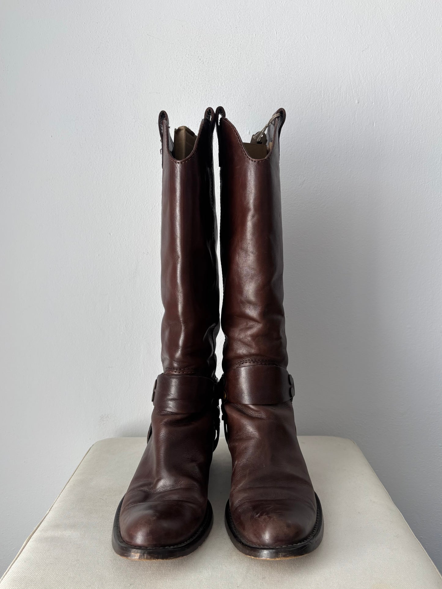 Brown real leather cowboy boots