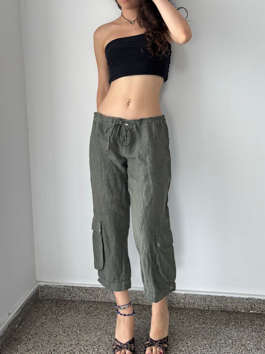 Green linen capri pants