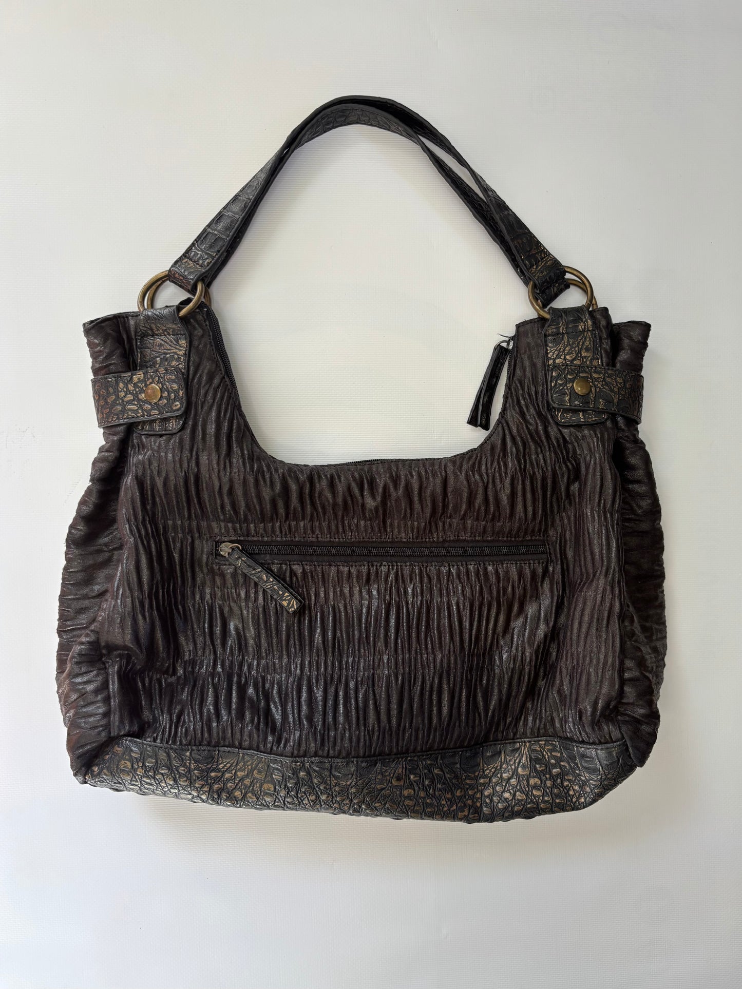 Brown leather bag with gold details