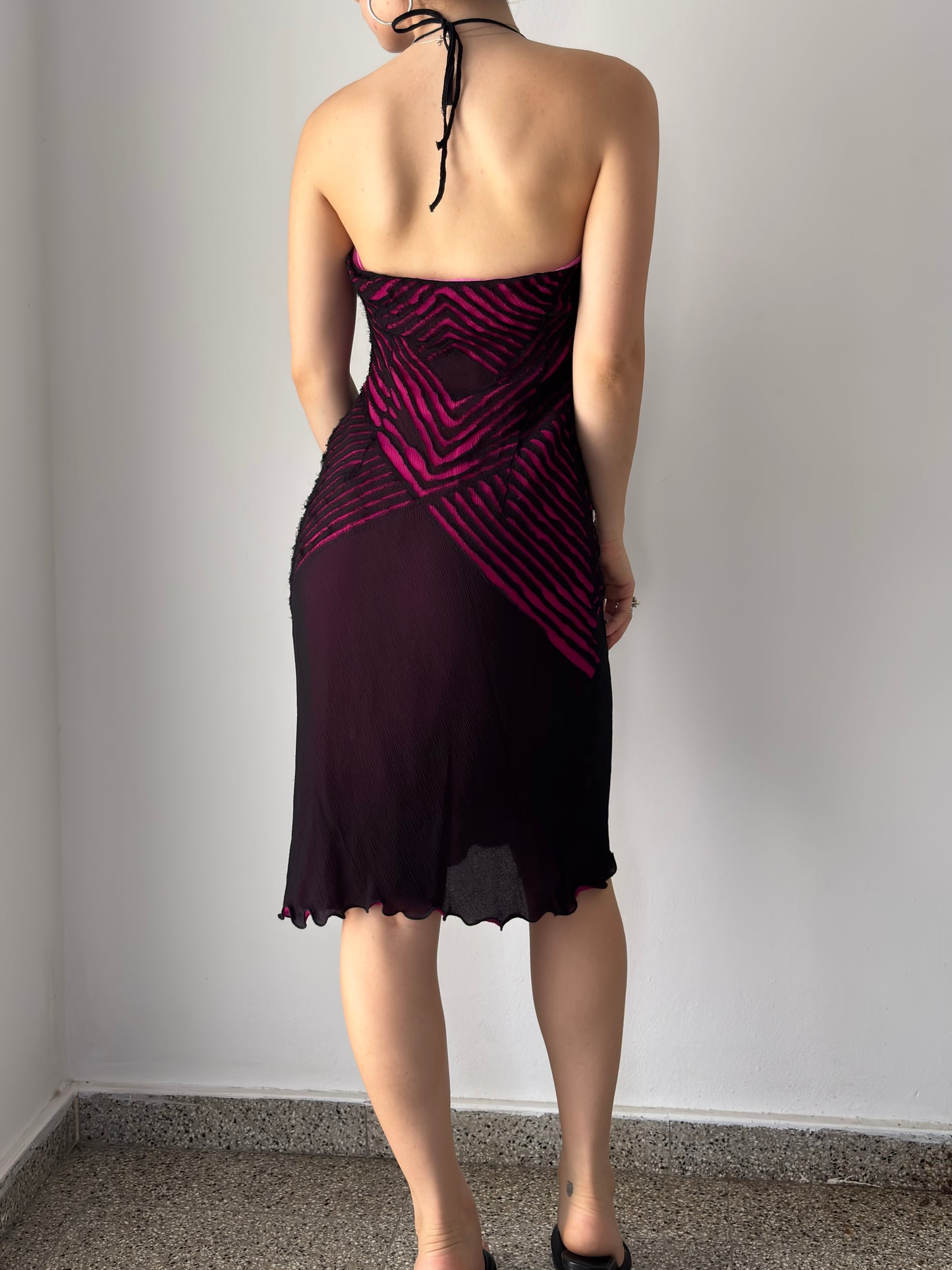 Black & pink mid dress with flowers