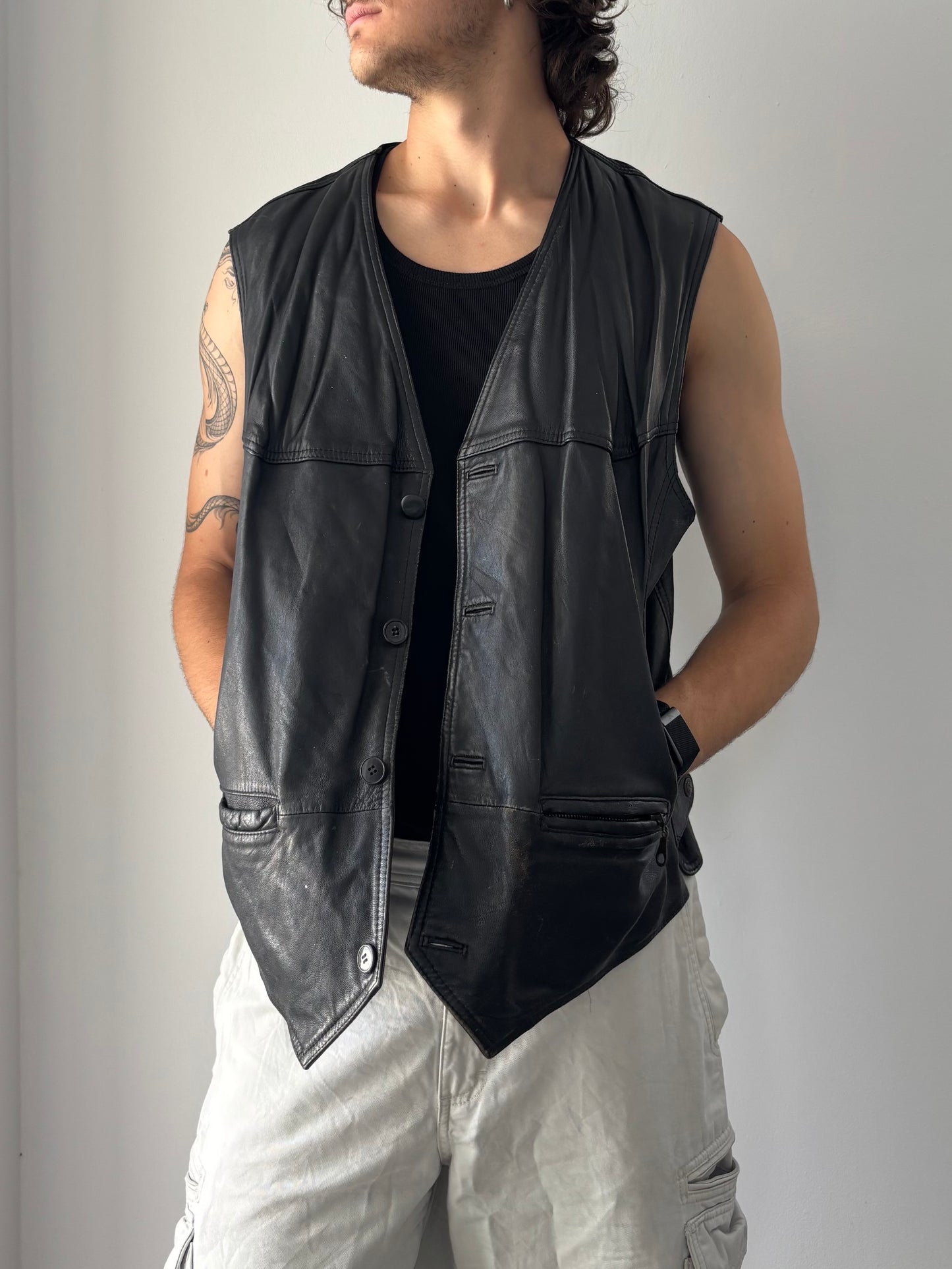 Real leather biker vest