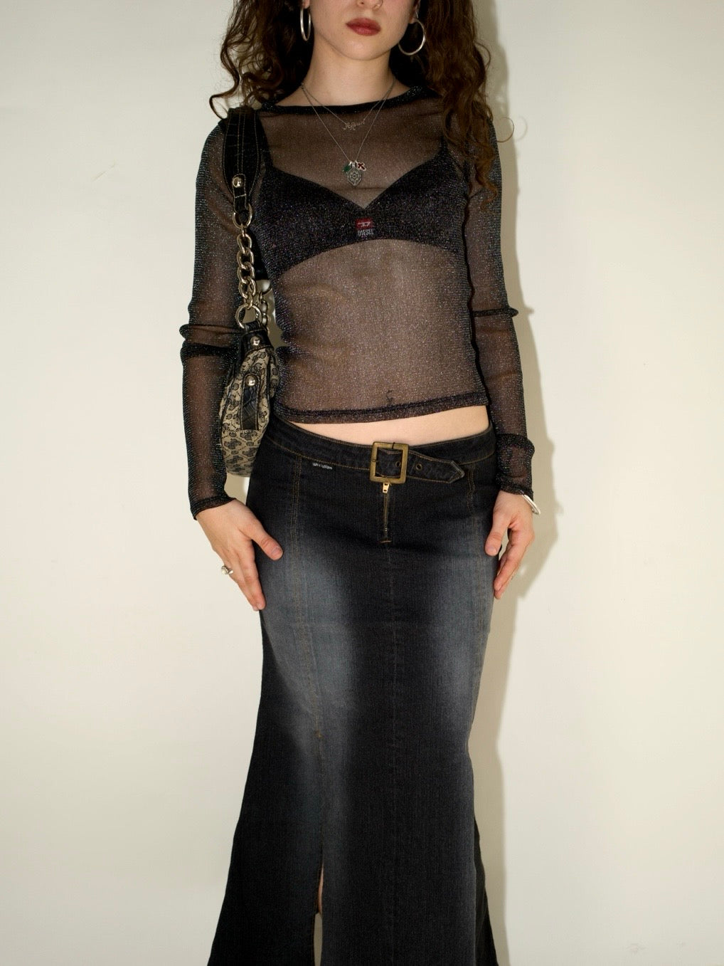 Black long sleeve mesh top