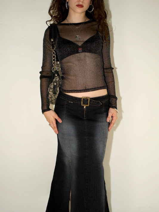 Black long sleeve mesh top