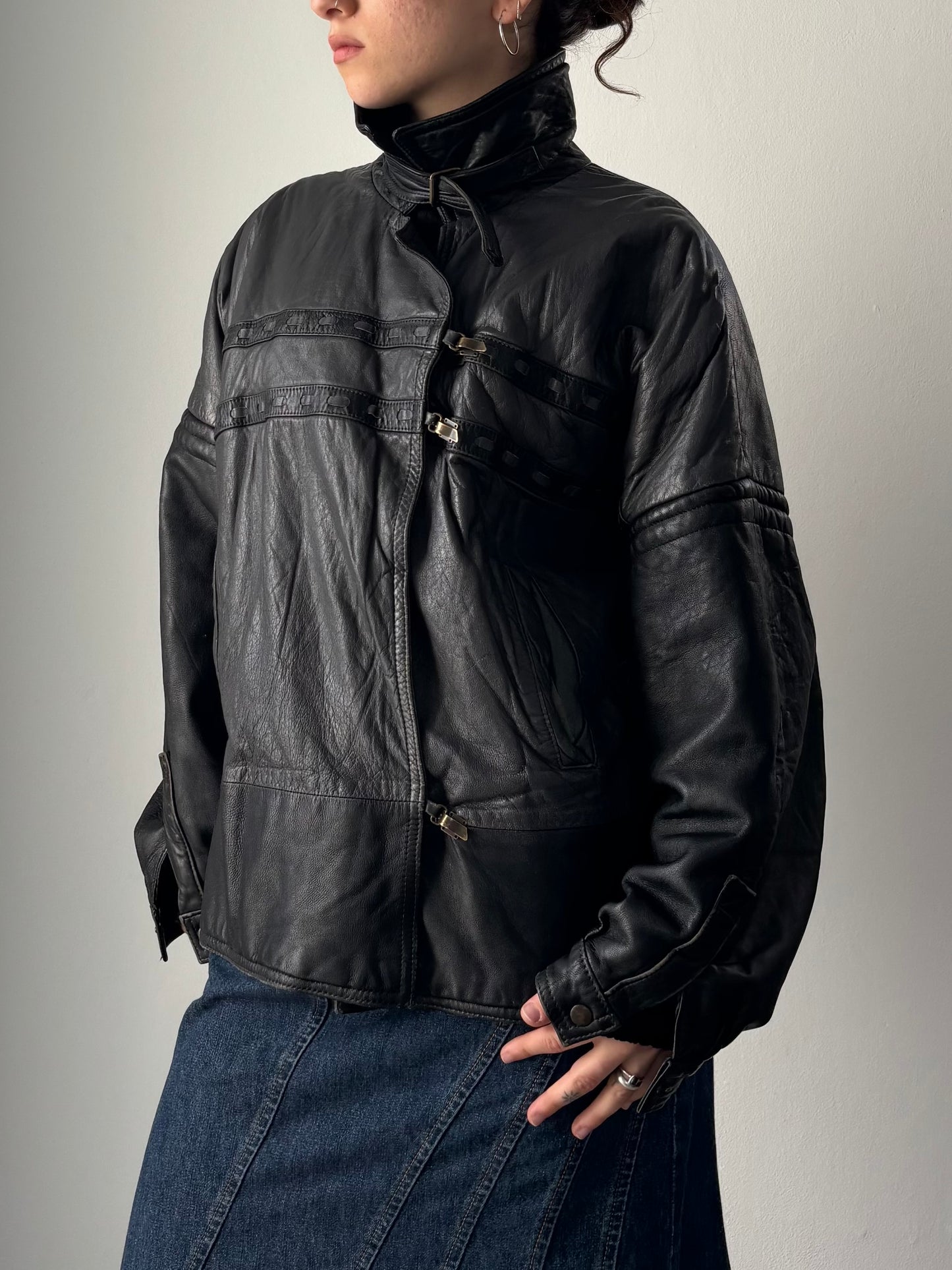 Black & Grey vintage leather jacket