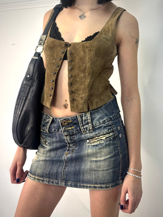 Brown suede vest top