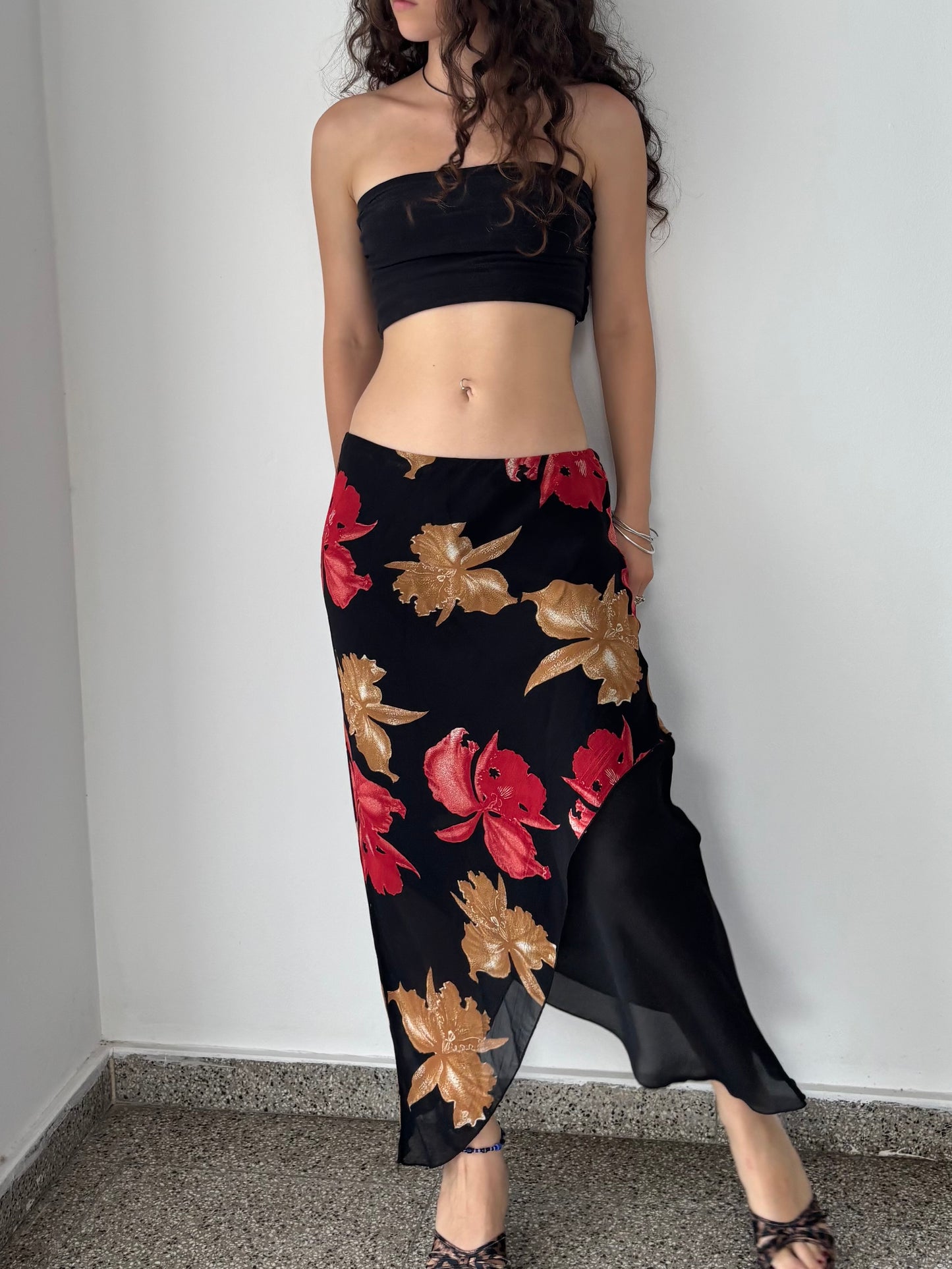 Floral asymmetrical maxi skirt