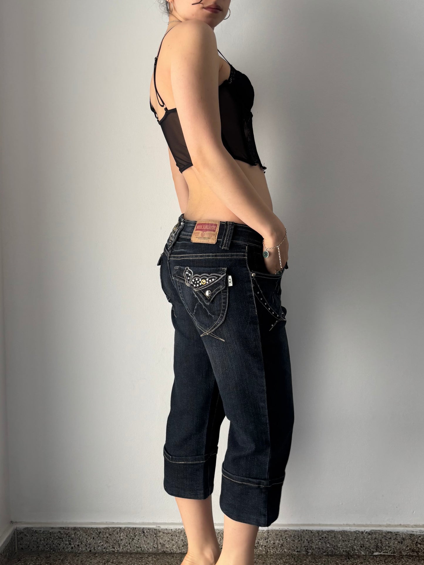 Denim butterfly capri pants