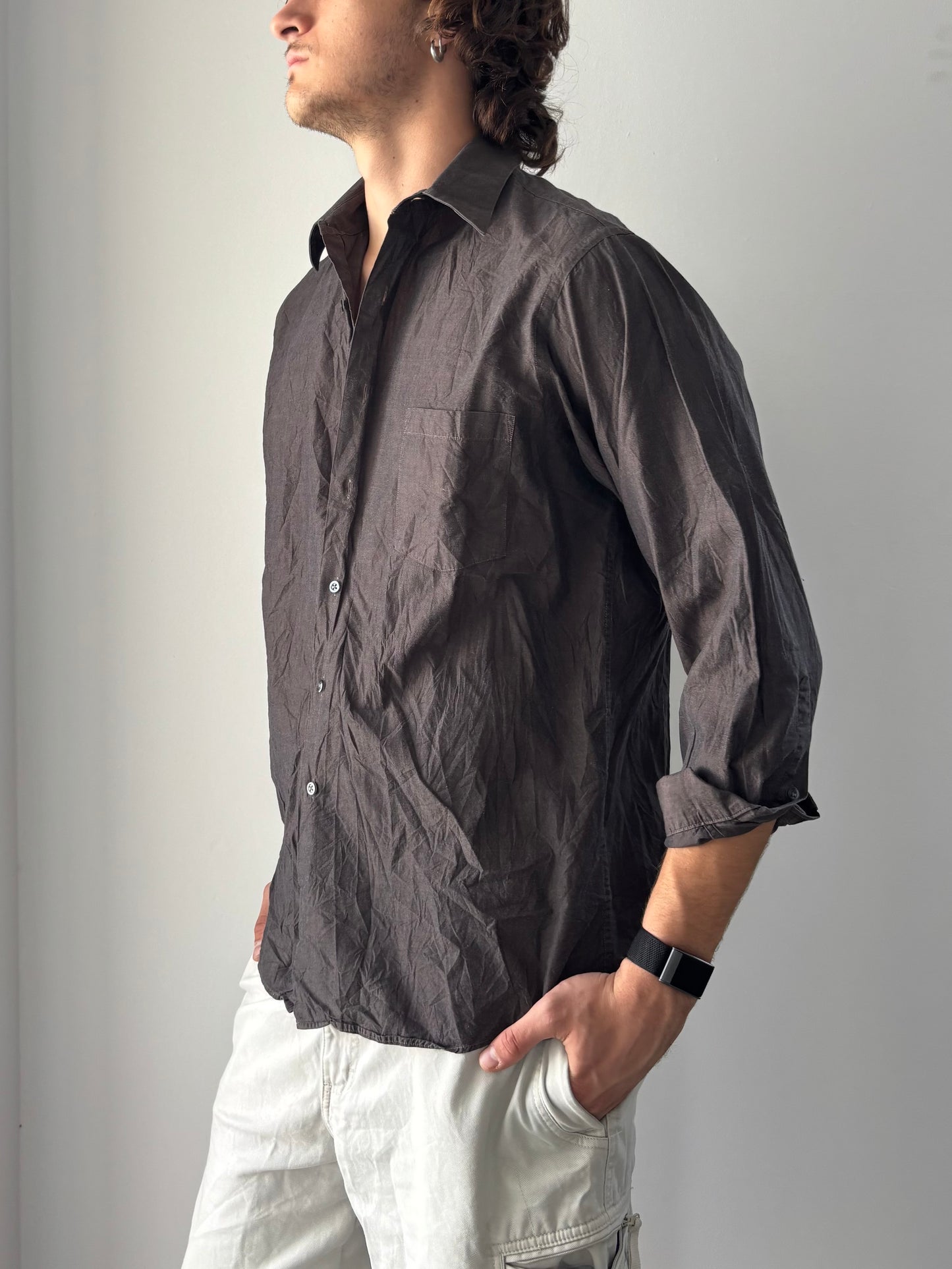 DKNY brown long sleeve shirt