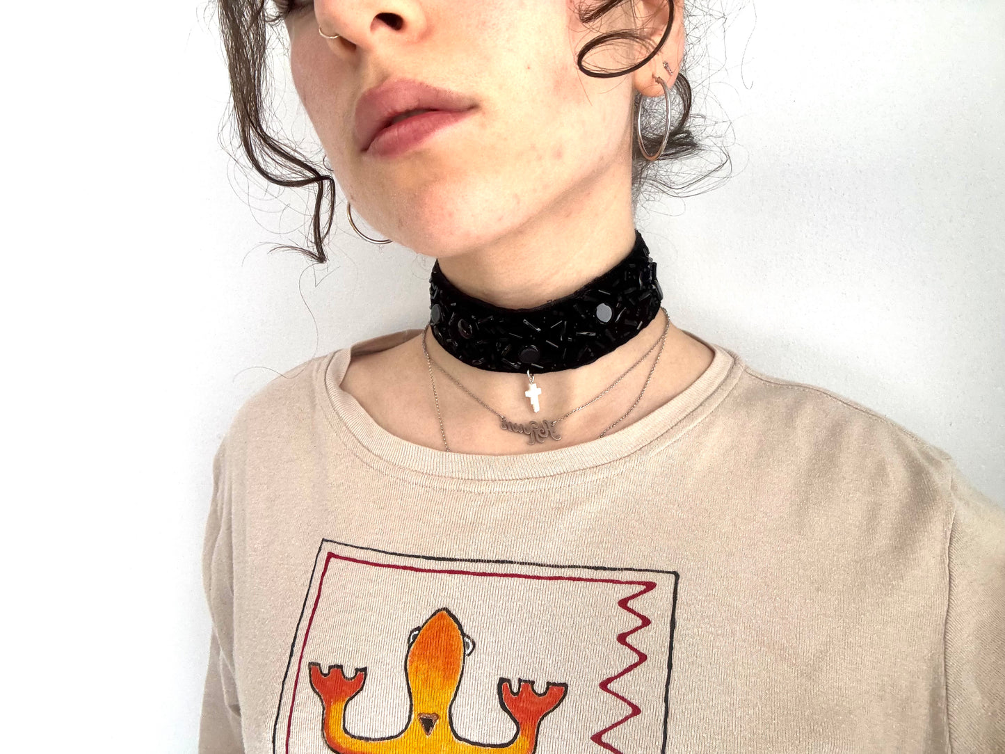 Black velvet cross choker
