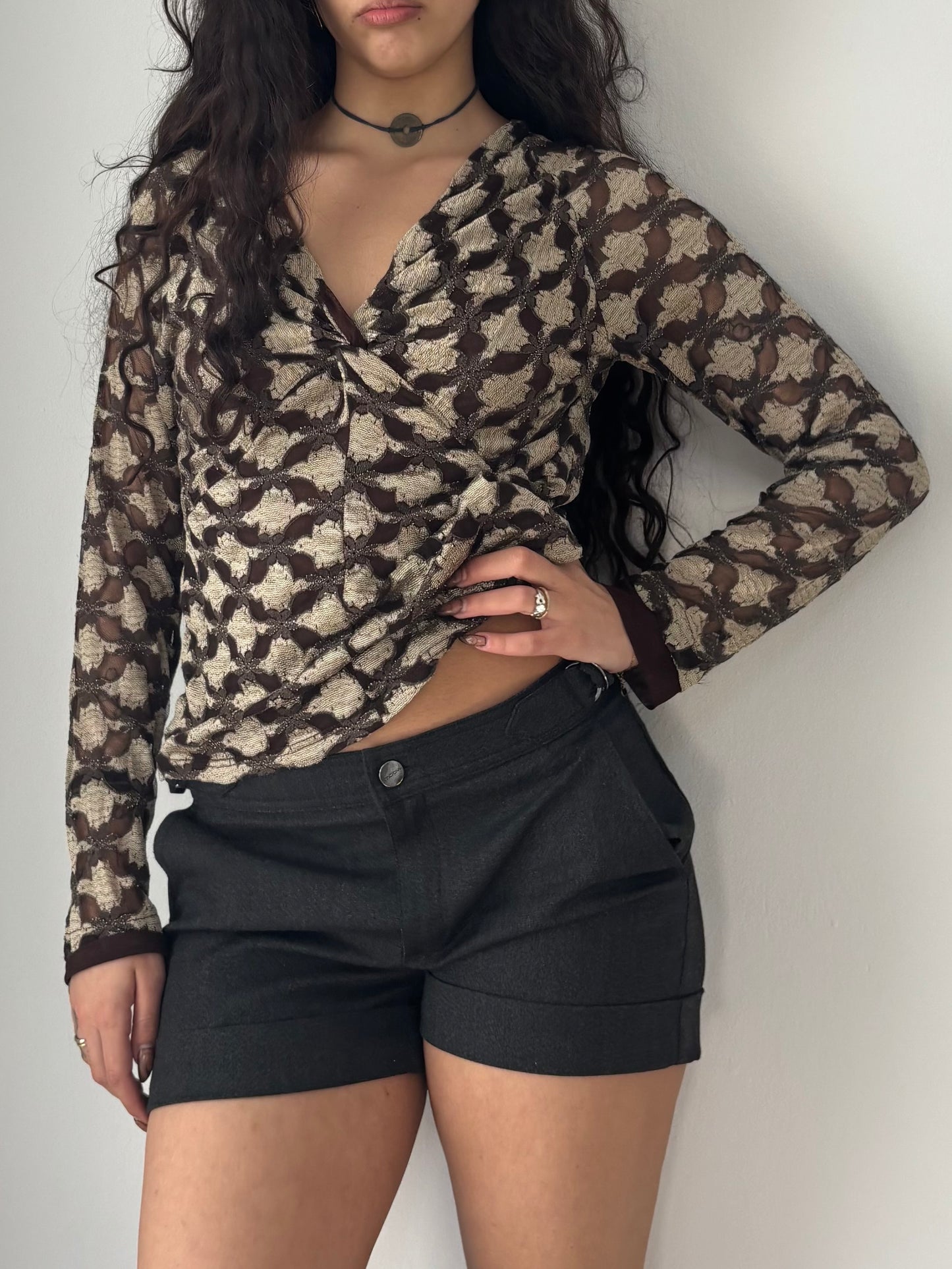 Brown & gold mesh long sleeve