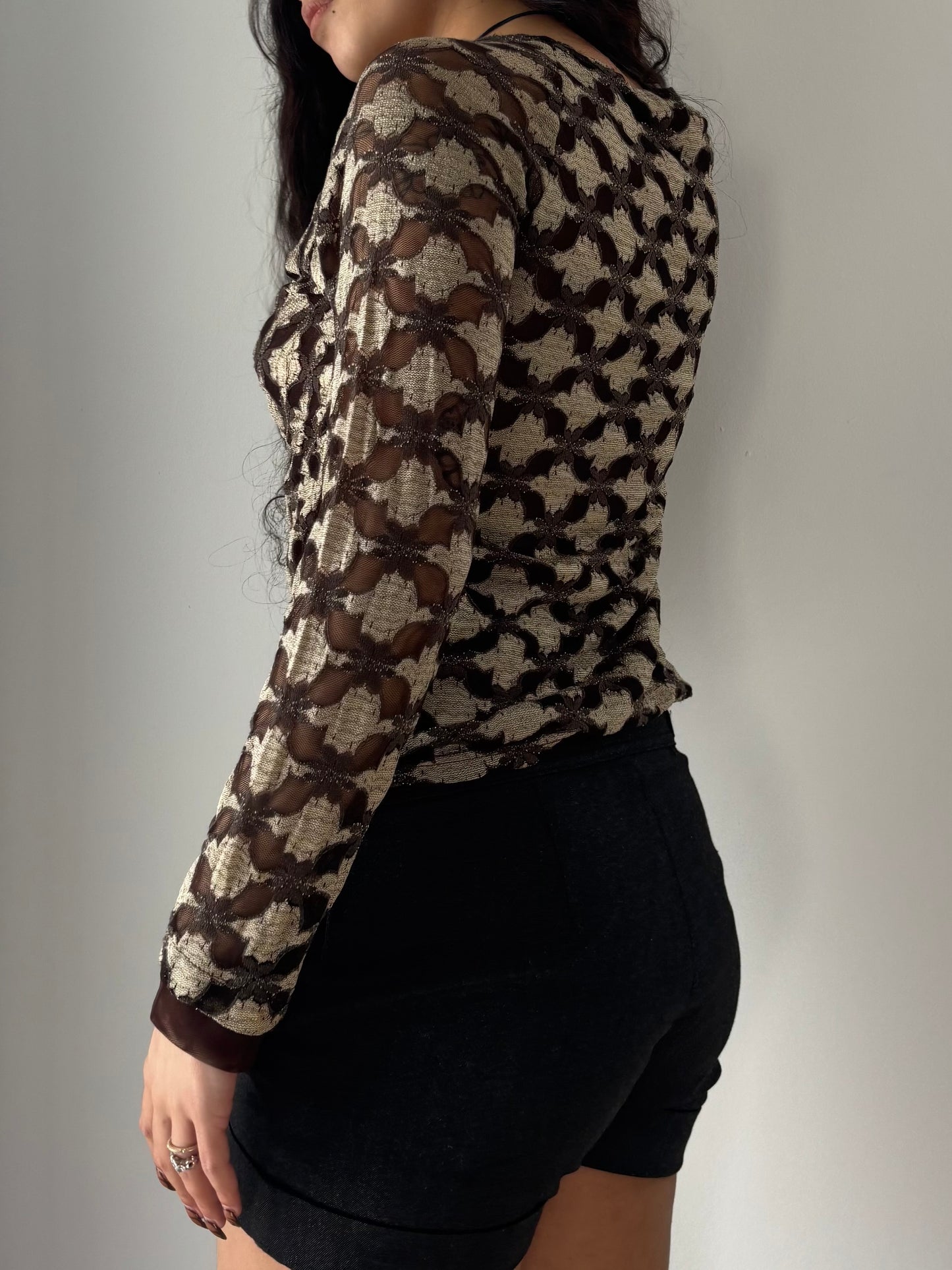 Brown & gold mesh long sleeve