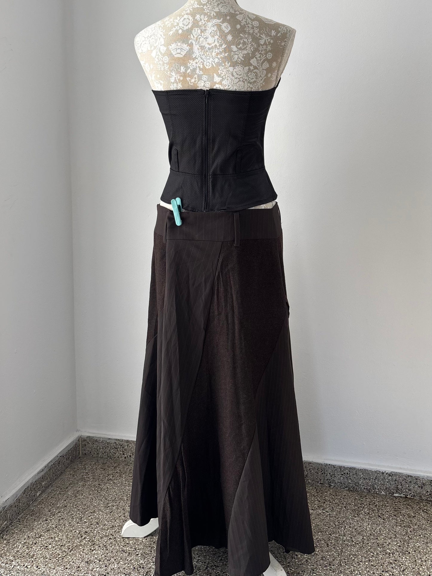 Brown dead stock maxi skirt